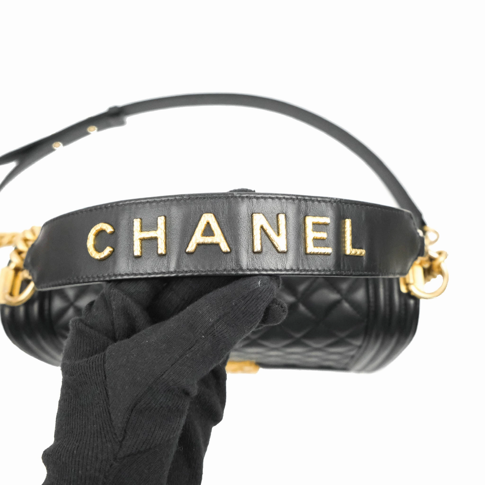 Chanel Quilted Medium Boy with Logo Handle Black Calfskin 2021 Cruise