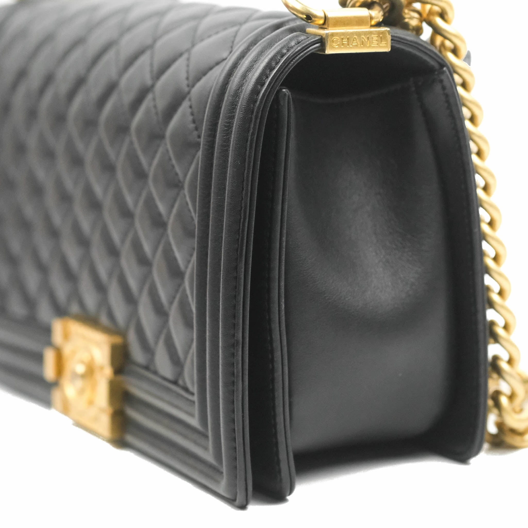 Chanel Quilted Medium Boy with Logo Handle Black Calfskin 2021 Cruise