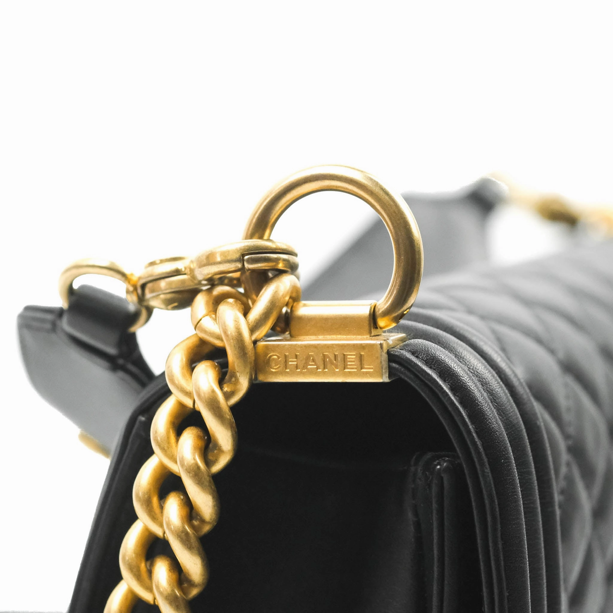 Chanel Quilted Medium Boy with Logo Handle Black Calfskin 2021 Cruise