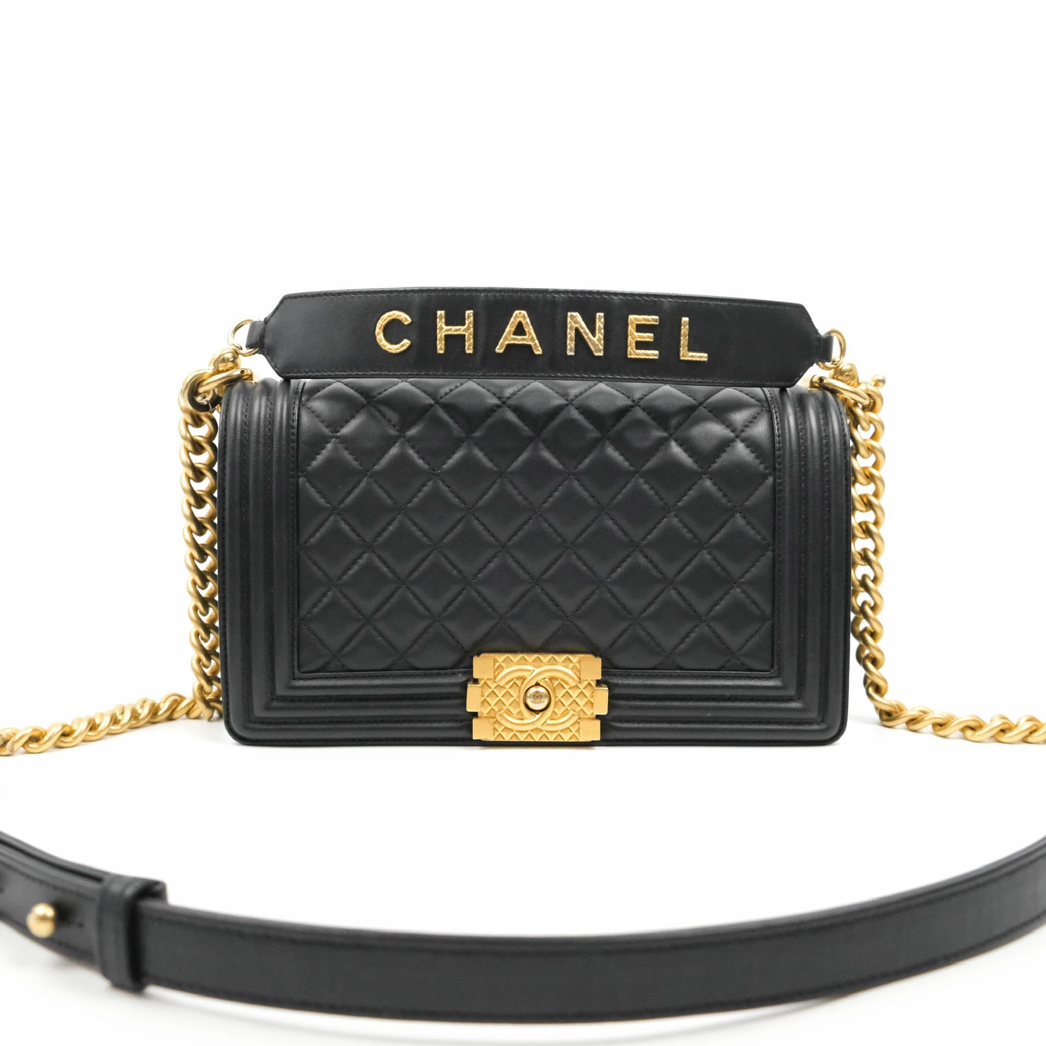Chanel Quilted Medium Boy with Logo Handle Black Calfskin 2021 Cruise