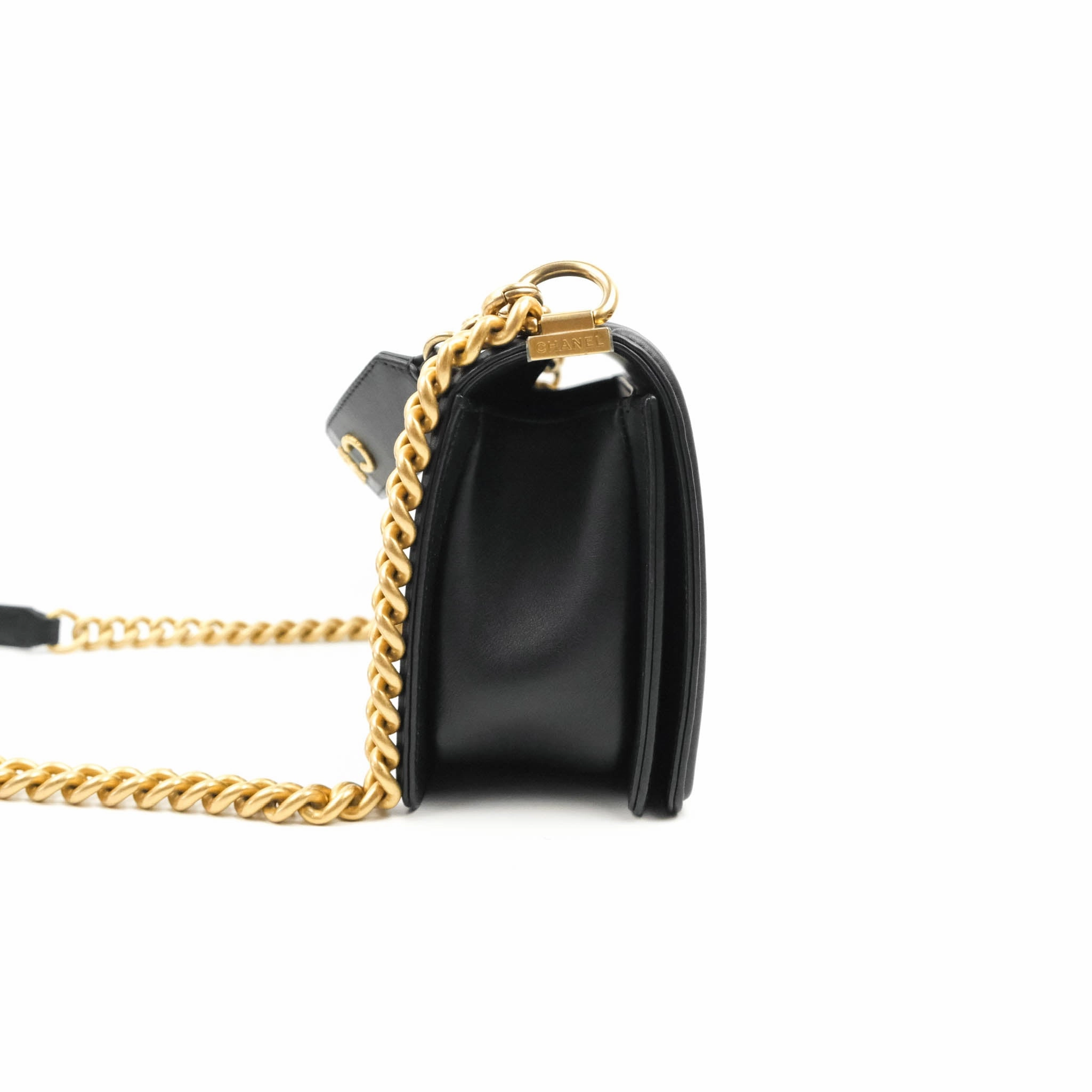 Chanel Quilted Medium Boy with Logo Handle Black Calfskin 2021 Cruise