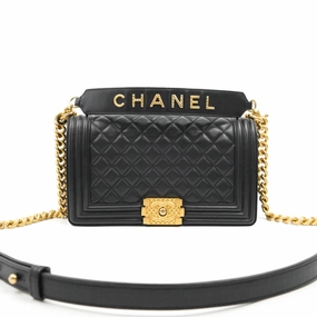 Chanel Quilted Medium Boy with Logo Handle Black Calfskin 2021 Cruise