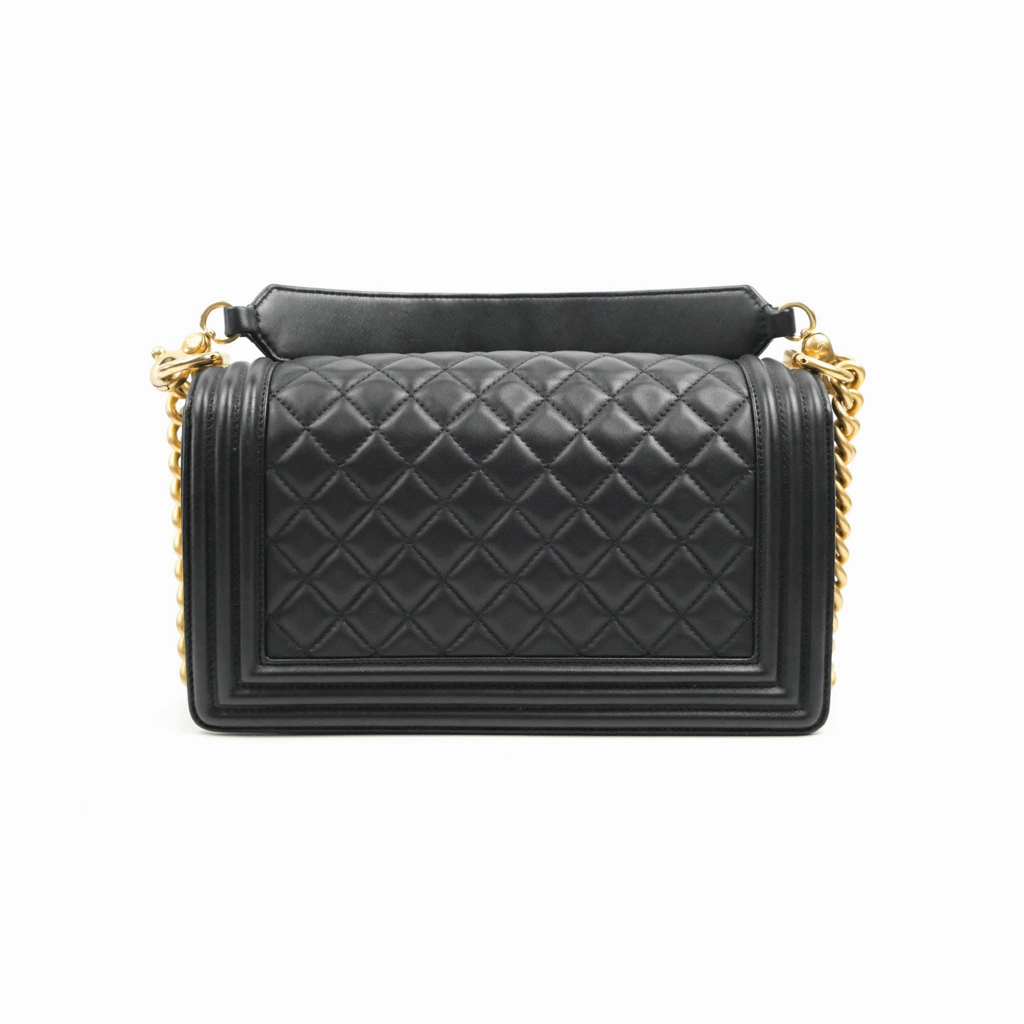 Chanel Quilted Medium Boy with Logo Handle Black Calfskin 2021 Cruise