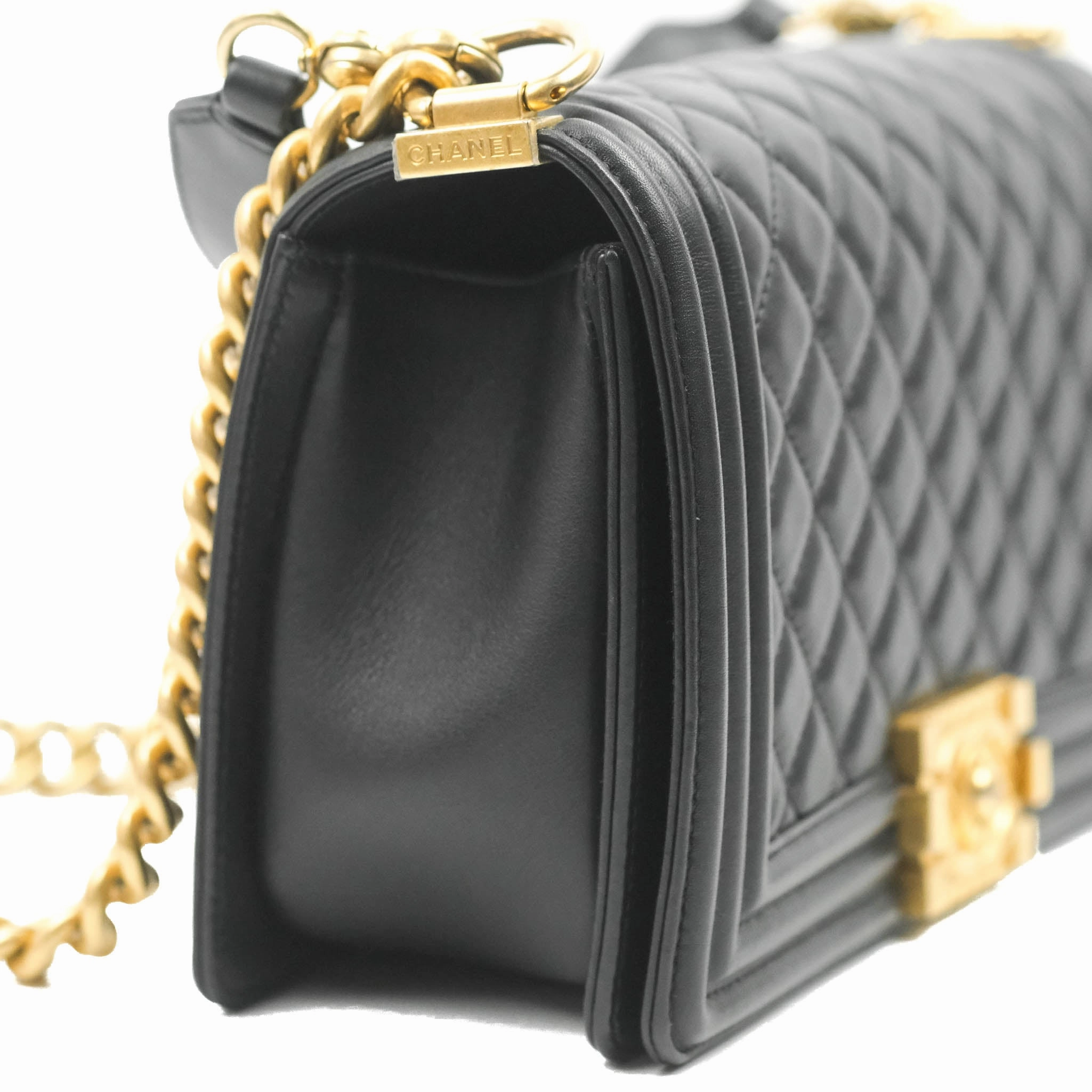 Chanel Quilted Medium Boy with Logo Handle Black Calfskin 2021 Cruise