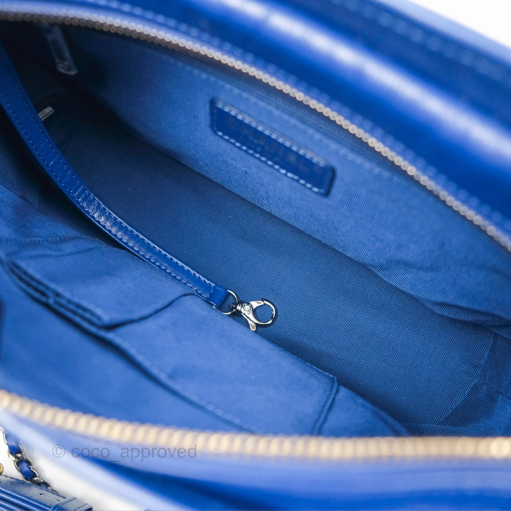 Chanel Quilted Medium Gabrielle Logo Handle Hobo Blue Aged Calfskin
