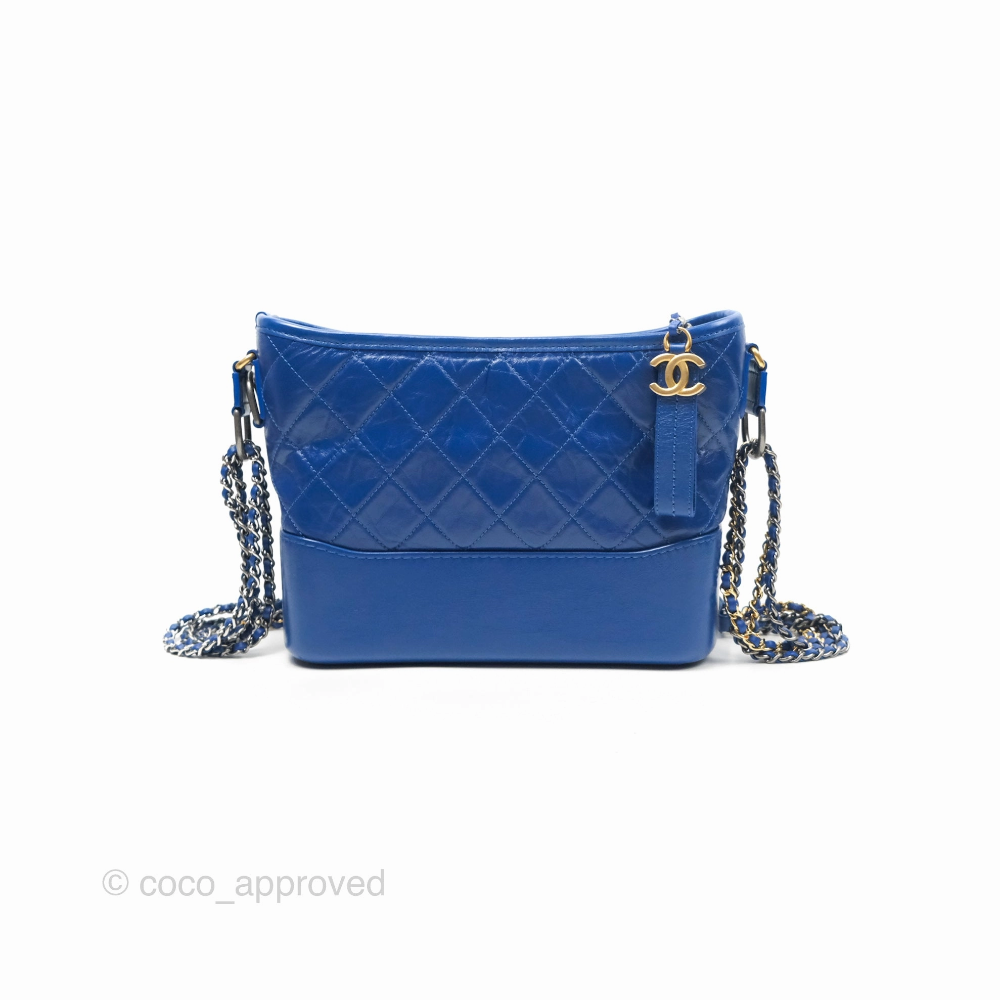 Chanel Quilted Medium Gabrielle Logo Handle Hobo Blue Aged Calfskin