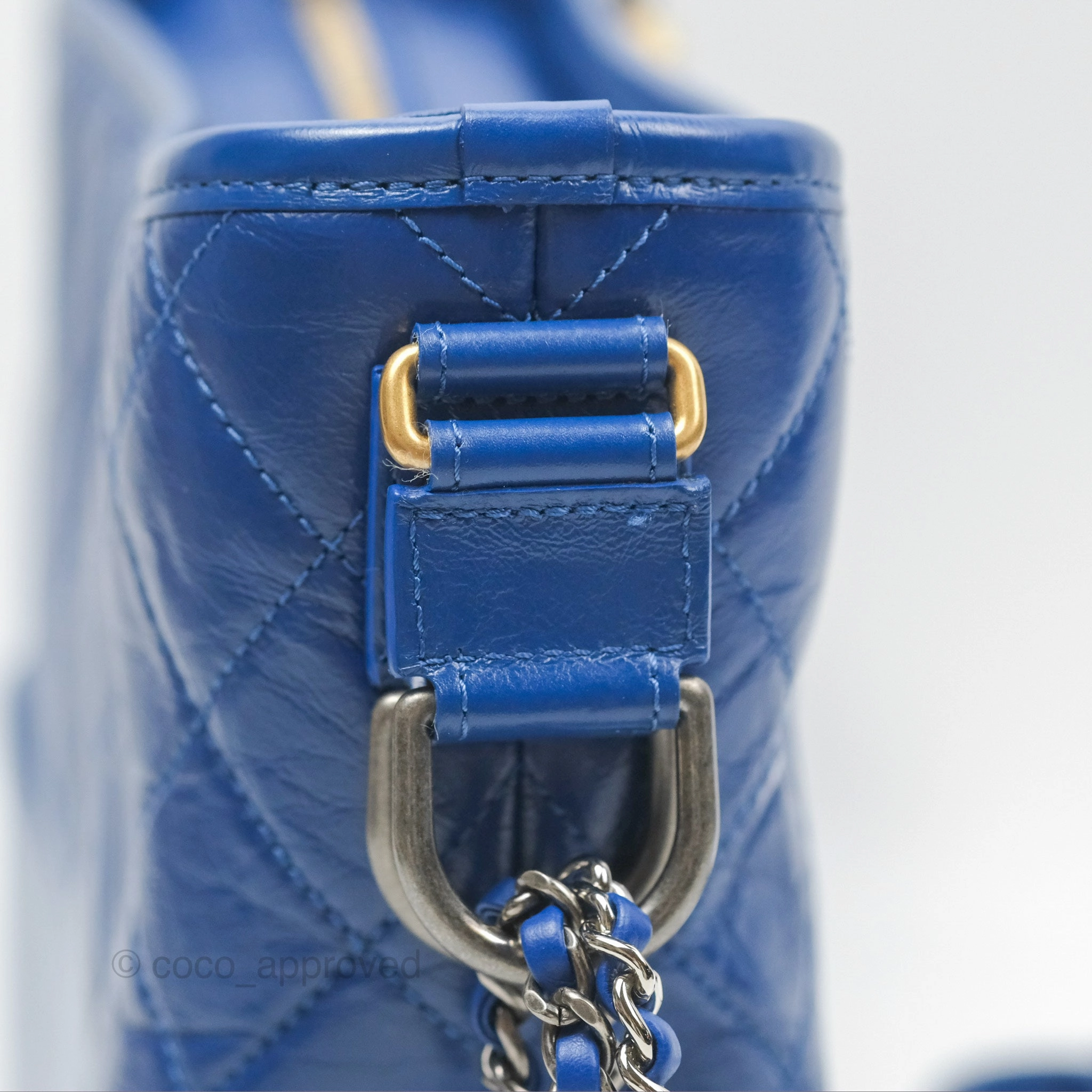 Chanel Quilted Medium Gabrielle Logo Handle Hobo Blue Aged Calfskin