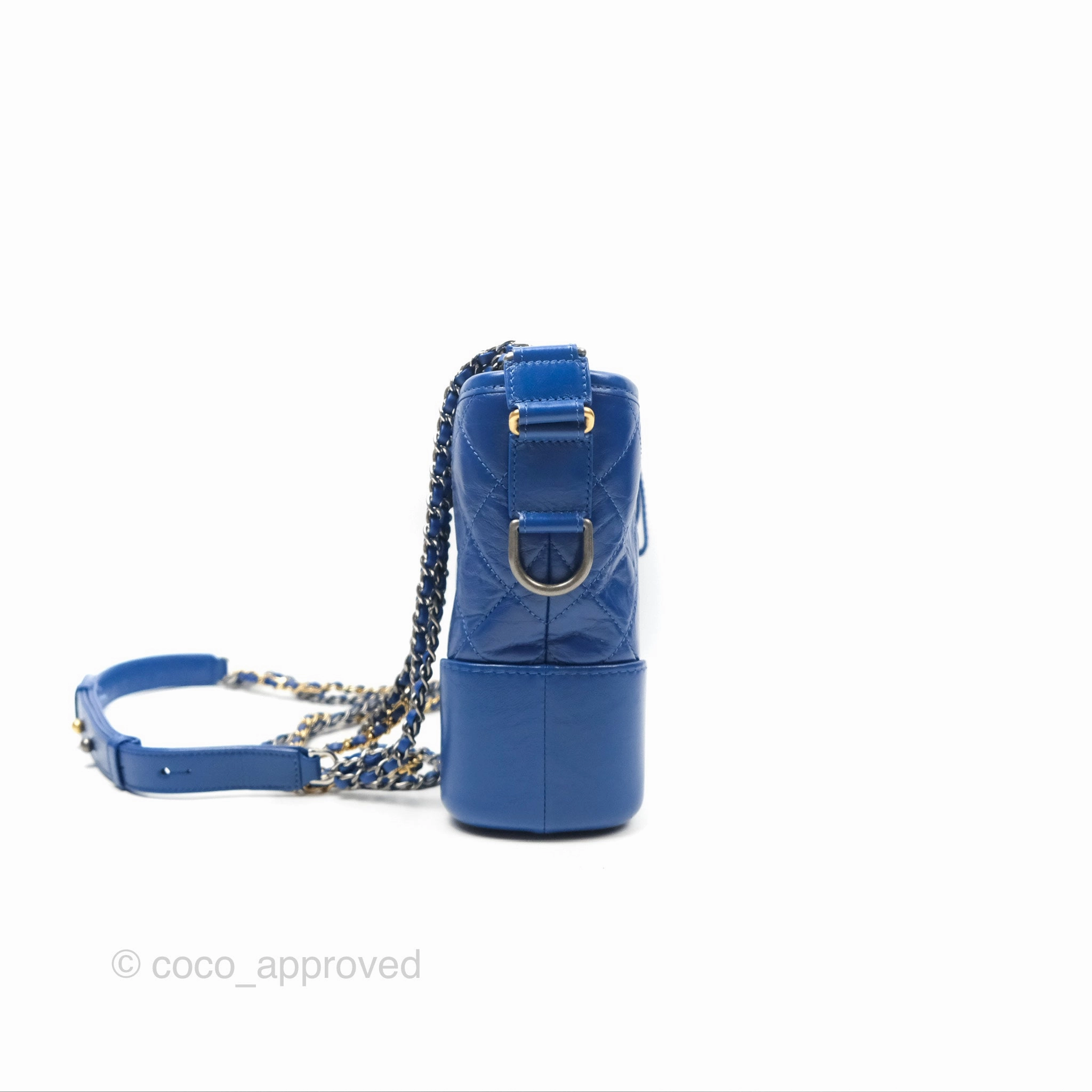 Chanel Quilted Medium Gabrielle Logo Handle Hobo Blue Aged Calfskin