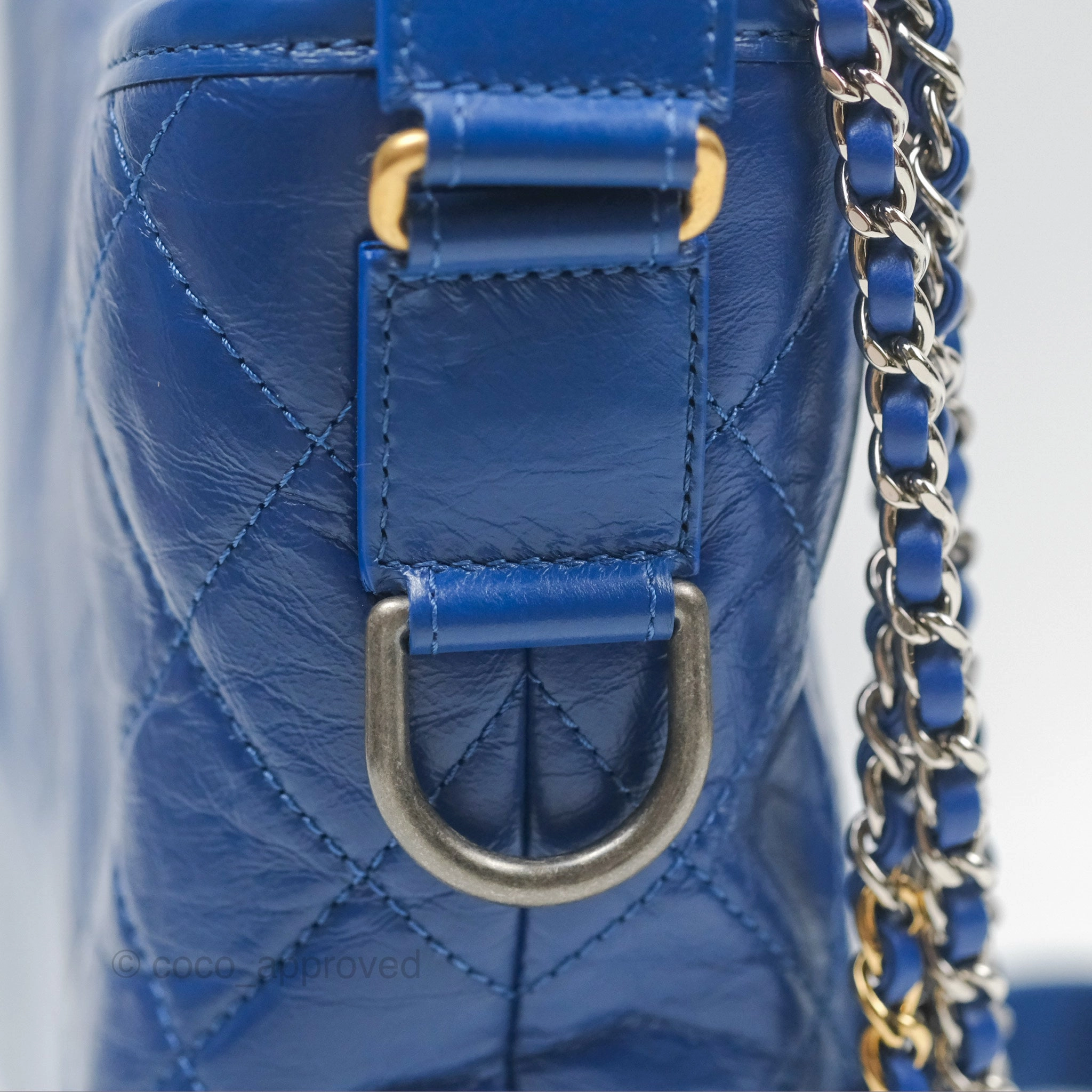 Chanel Quilted Medium Gabrielle Logo Handle Hobo Blue Aged Calfskin