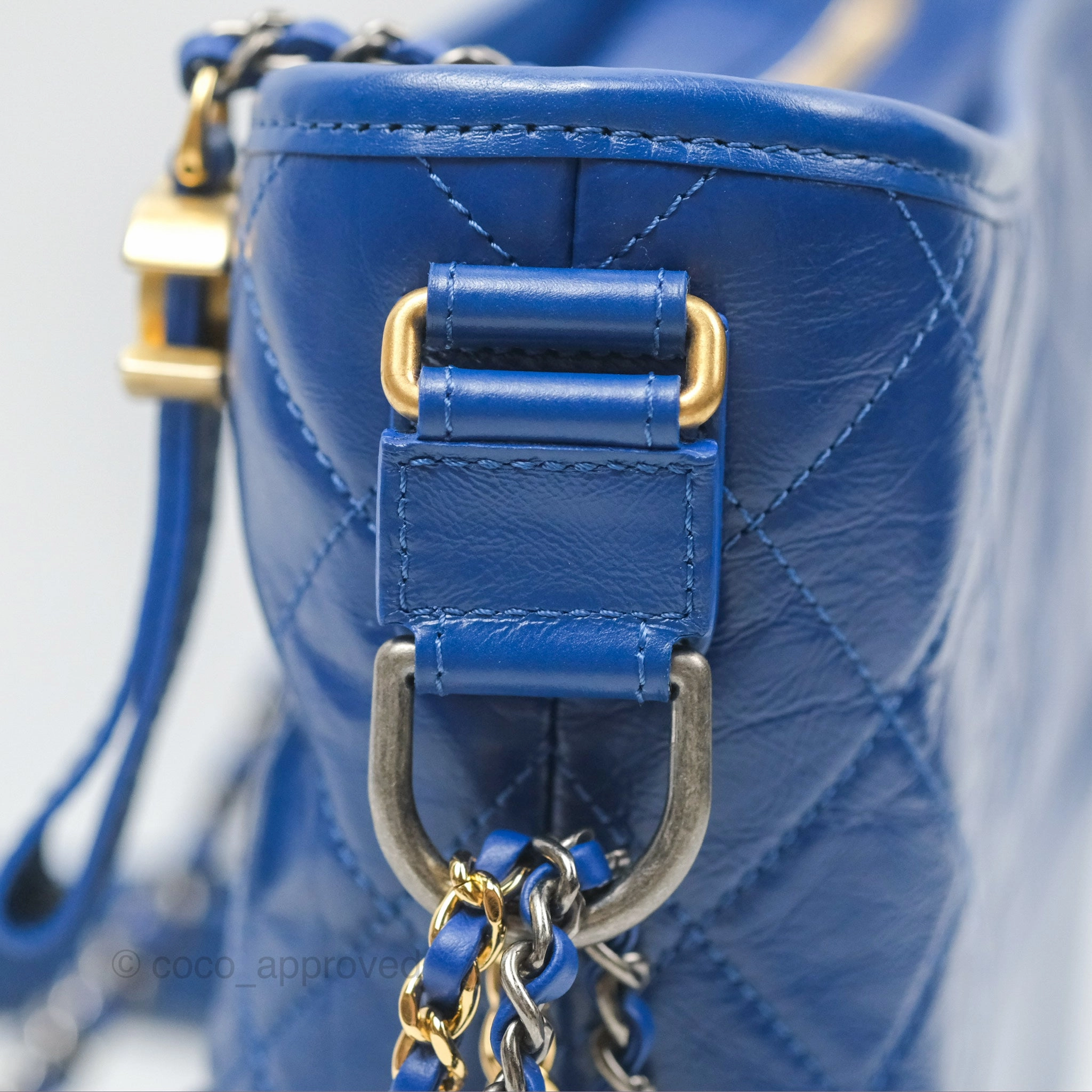 Chanel Quilted Medium Gabrielle Logo Handle Hobo Blue Aged Calfskin
