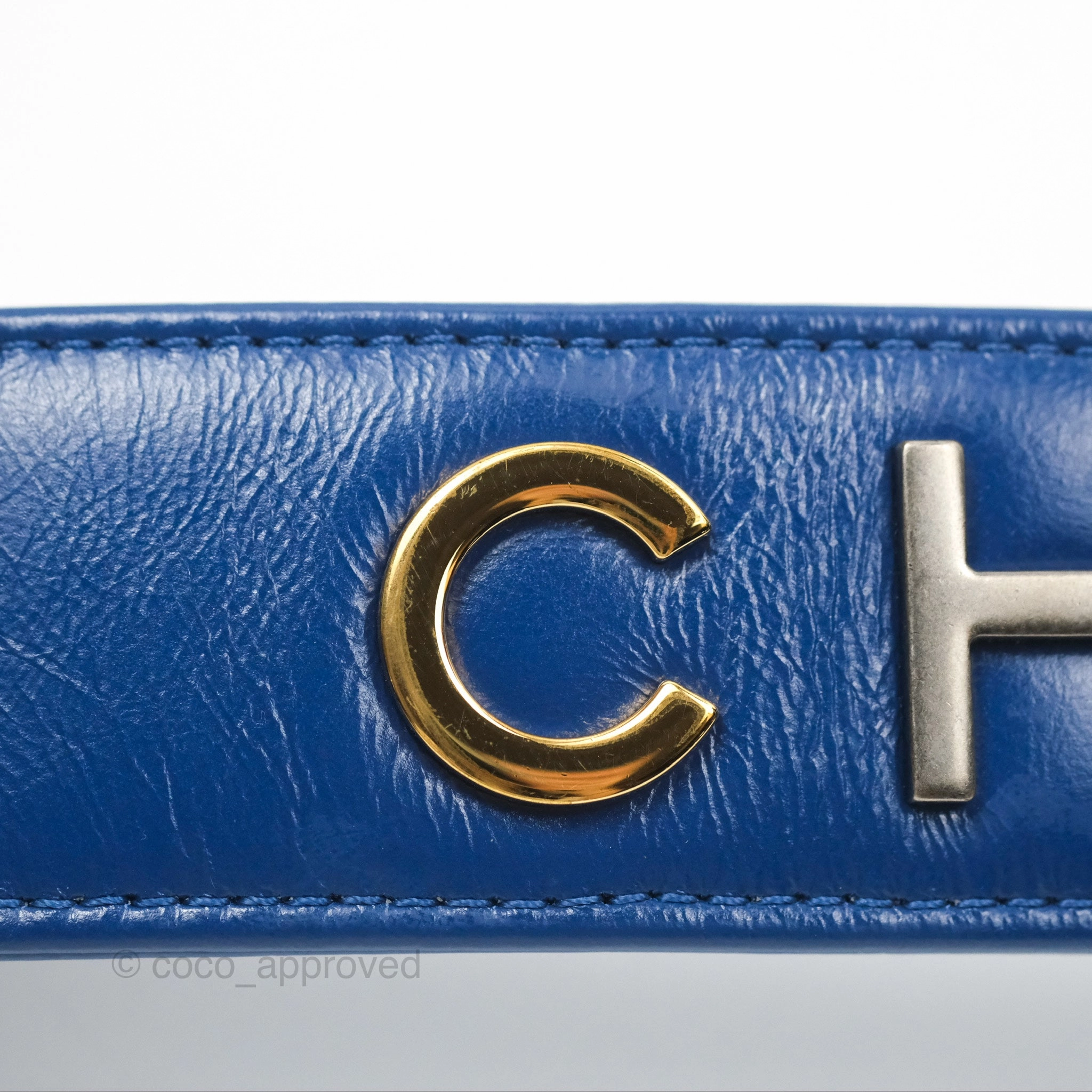 Chanel Quilted Medium Gabrielle Logo Handle Hobo Blue Aged Calfskin