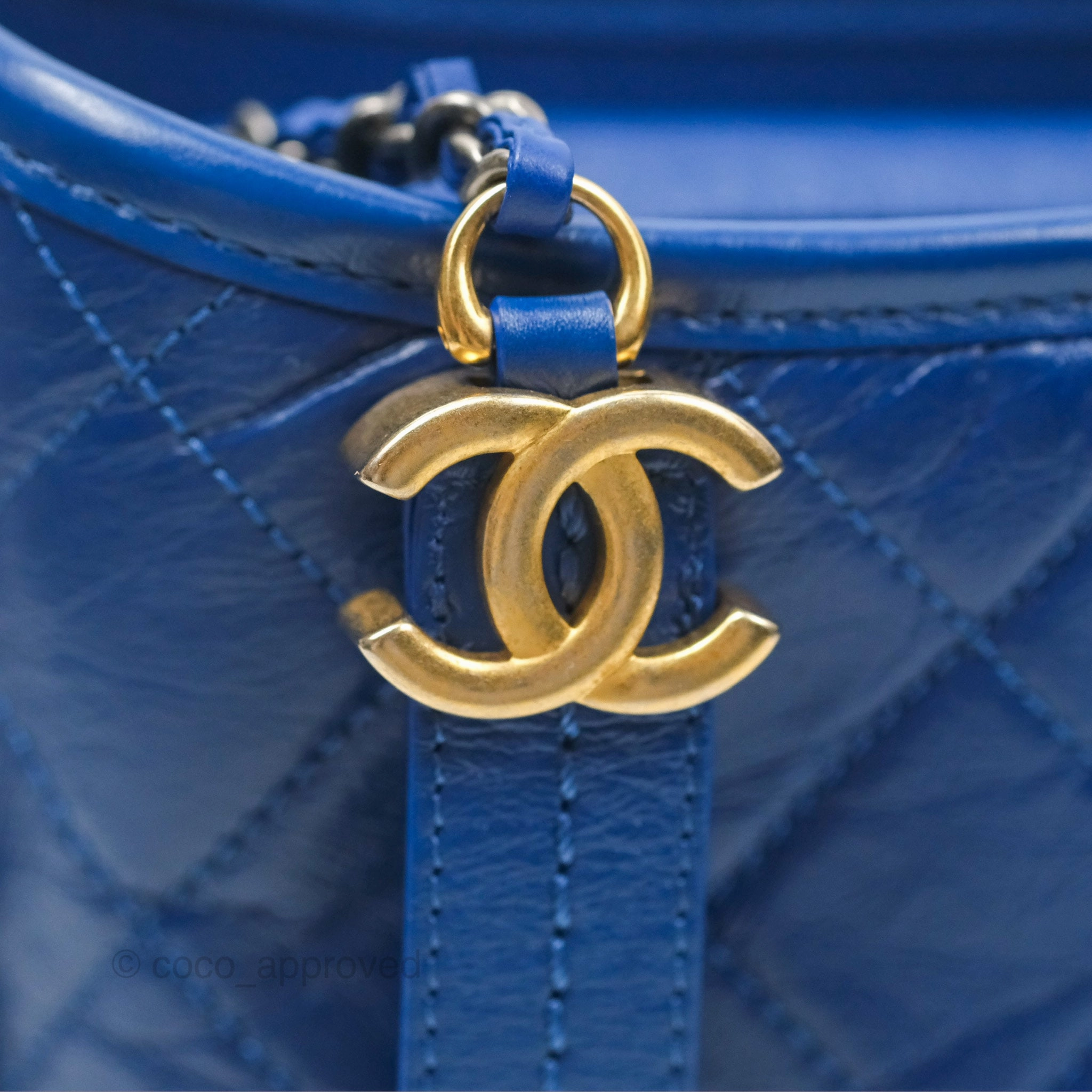 Chanel Quilted Medium Gabrielle Logo Handle Hobo Blue Aged Calfskin