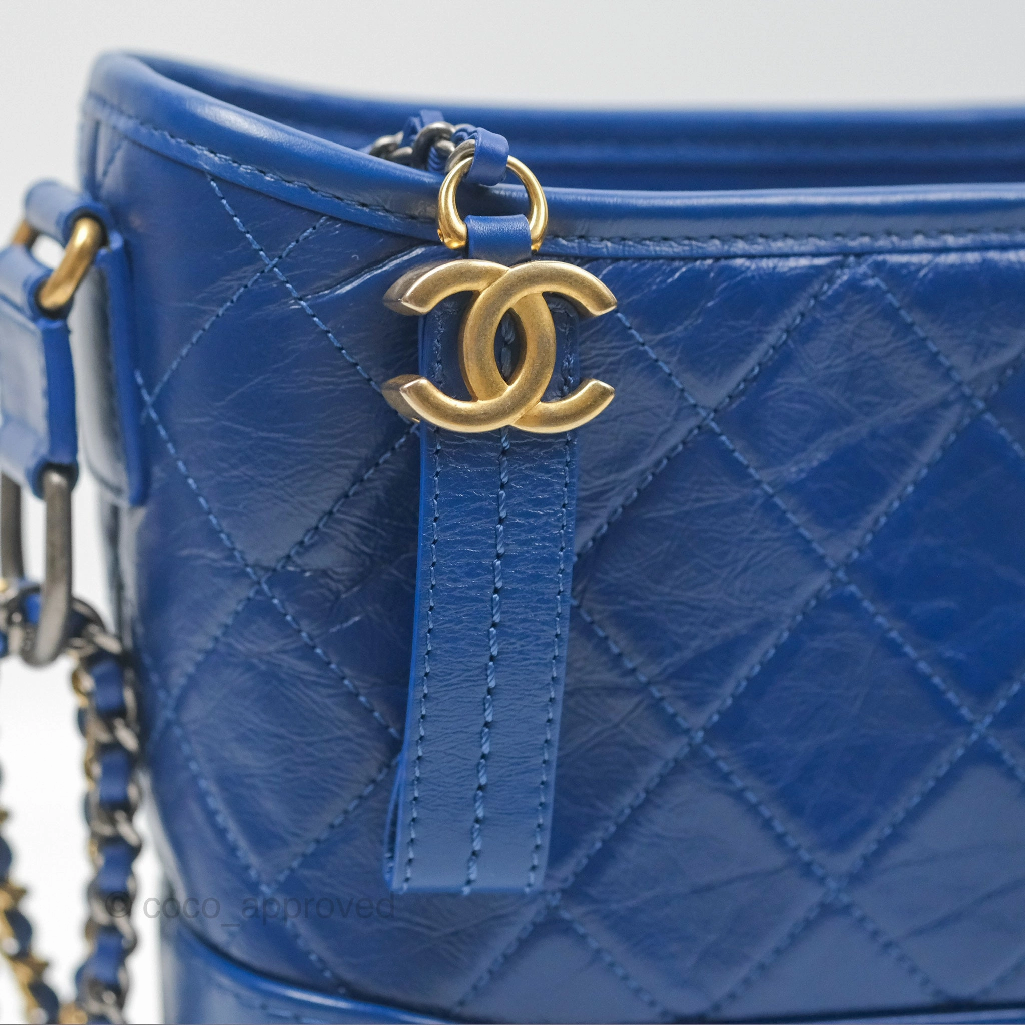 Chanel Quilted Medium Gabrielle Logo Handle Hobo Blue Aged Calfskin