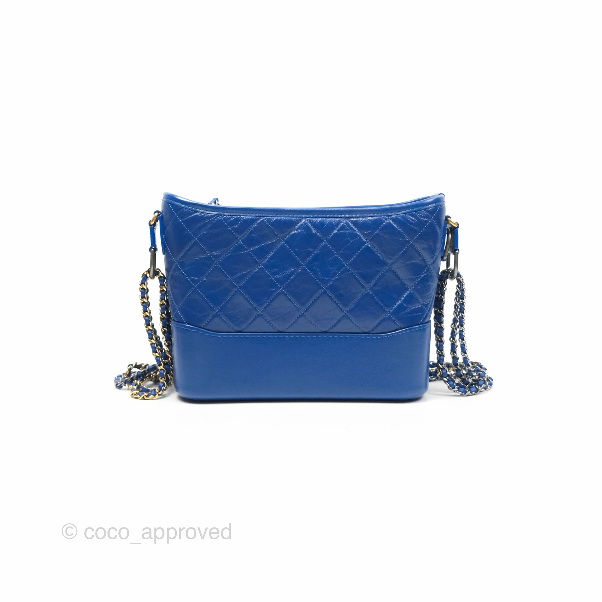 Chanel Quilted Medium Gabrielle Logo Handle Hobo Blue Aged Calfskin
