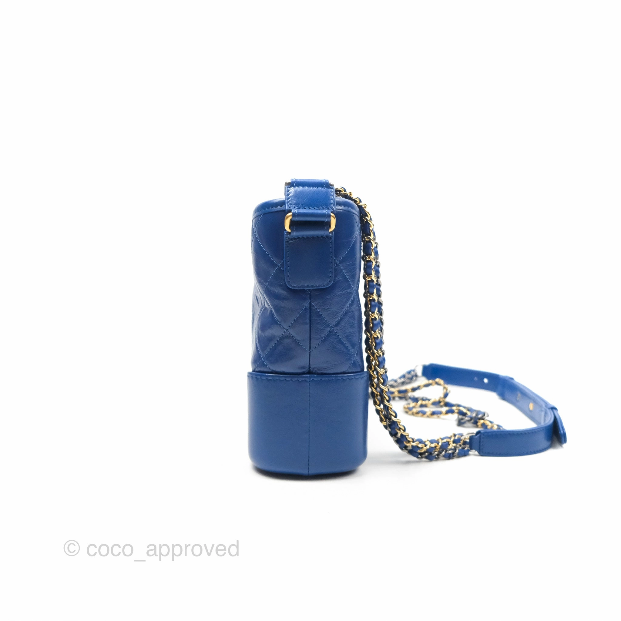 Chanel Quilted Medium Gabrielle Logo Handle Hobo Blue Aged Calfskin