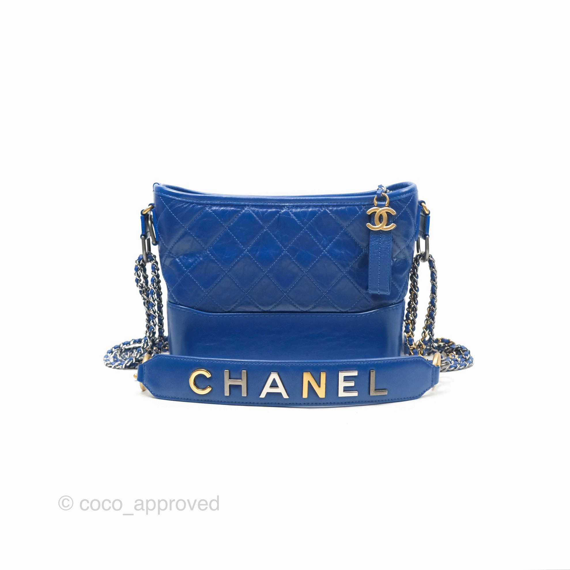 Chanel Quilted Medium Gabrielle Logo Handle Hobo Blue Aged Calfskin