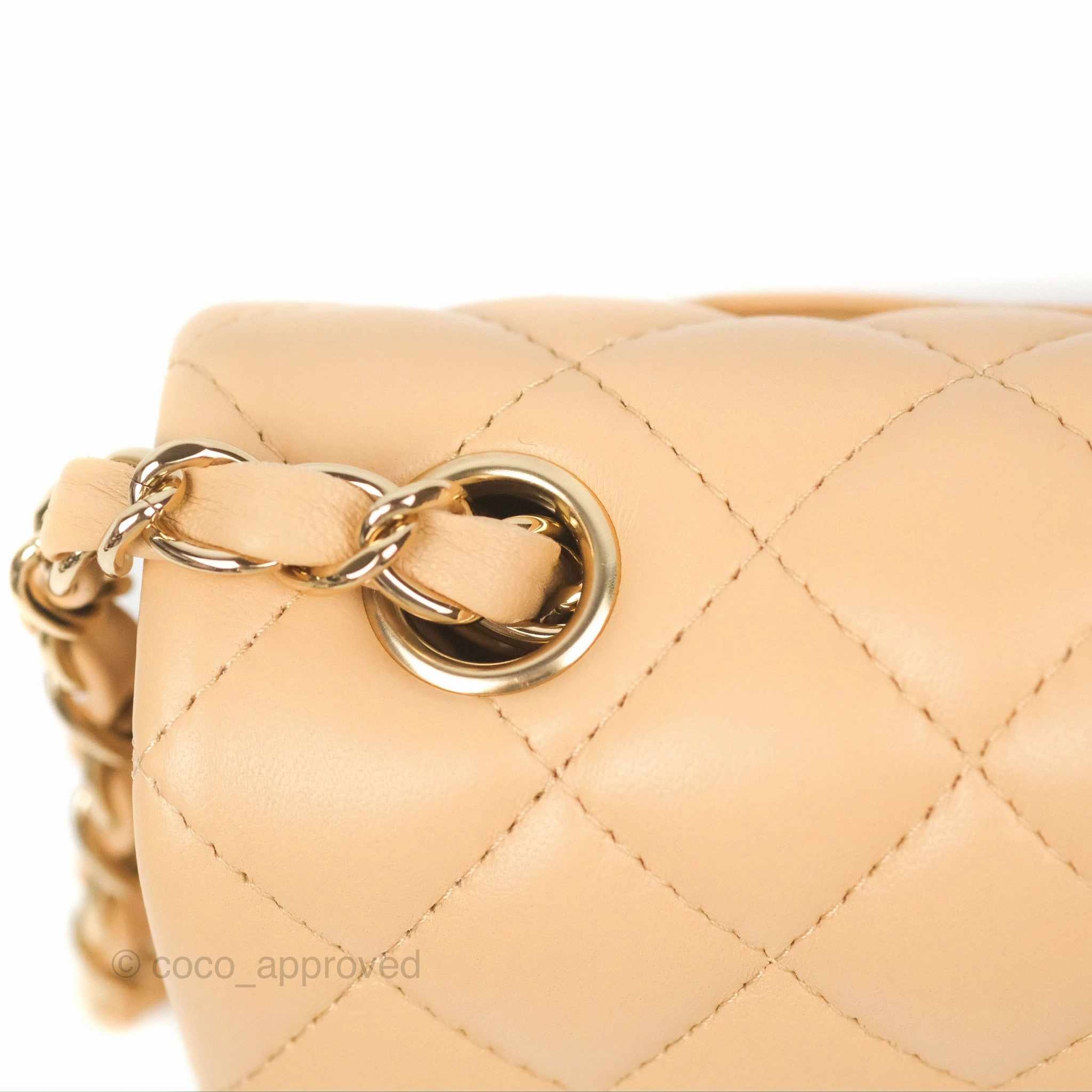Chanel Quilted Mini Rectangular Beige Lambskin Gold Hardware