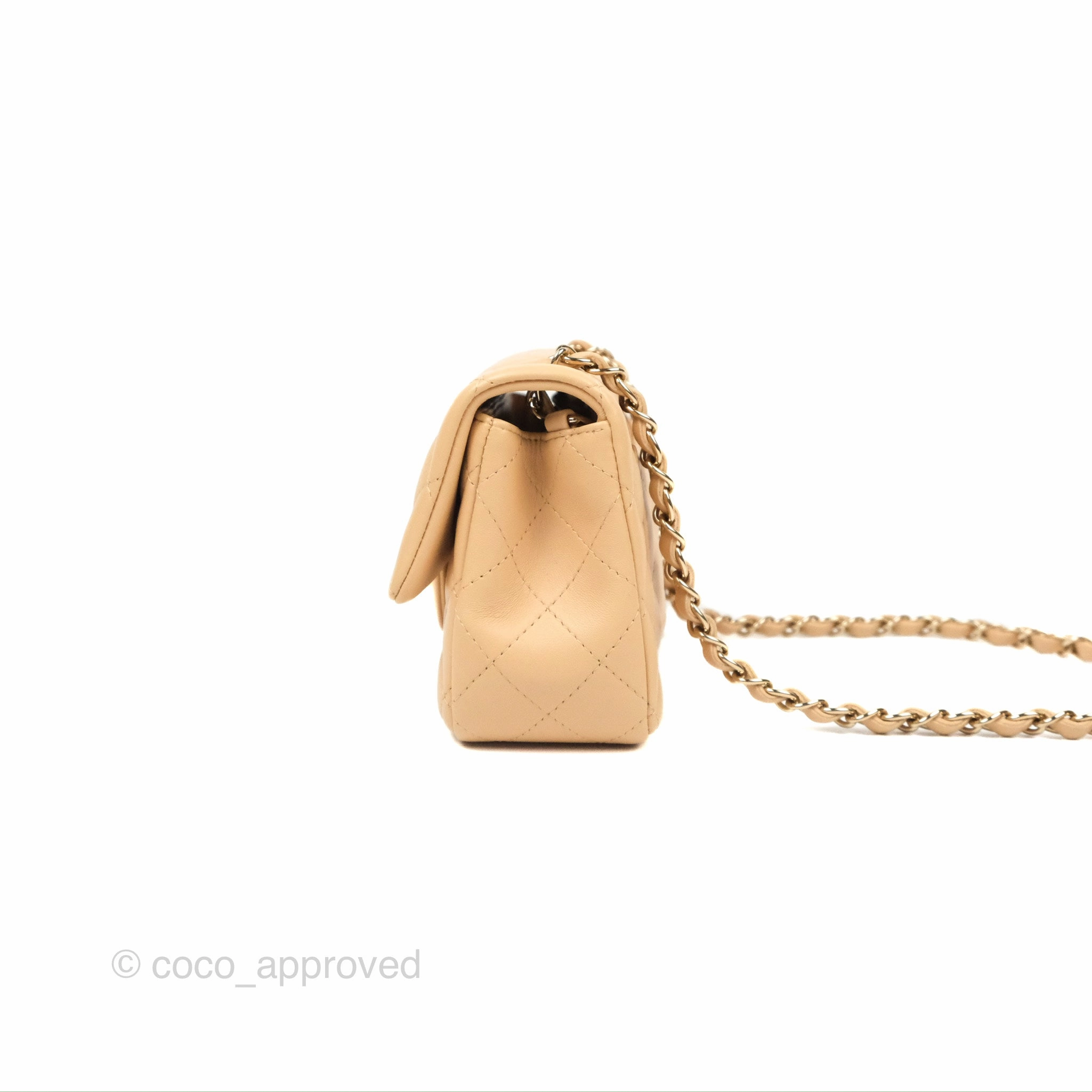 Chanel Quilted Mini Rectangular Beige Lambskin Gold Hardware