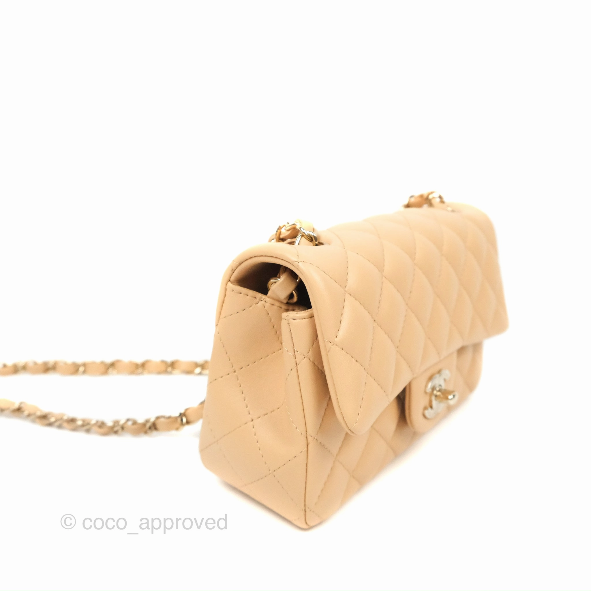 Chanel Quilted Mini Rectangular Beige Lambskin Gold Hardware