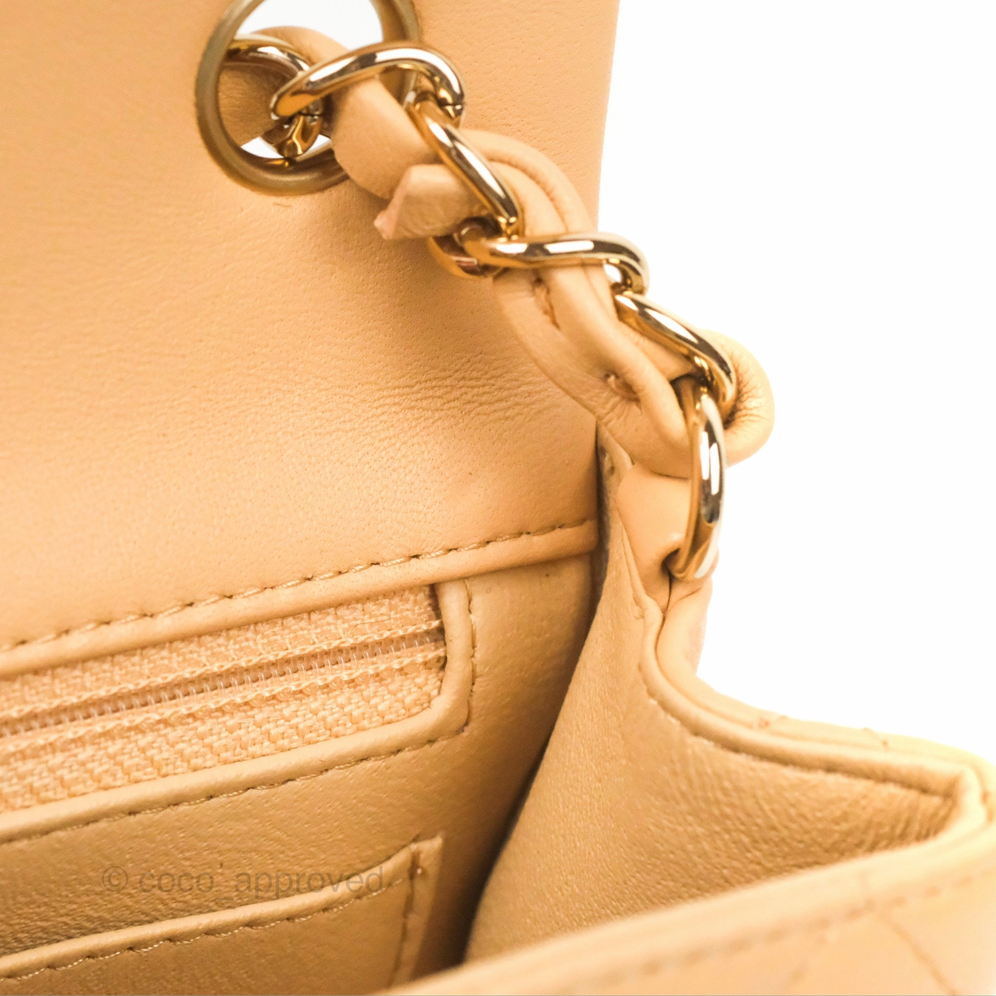 Chanel Quilted Mini Rectangular Beige Lambskin Gold Hardware