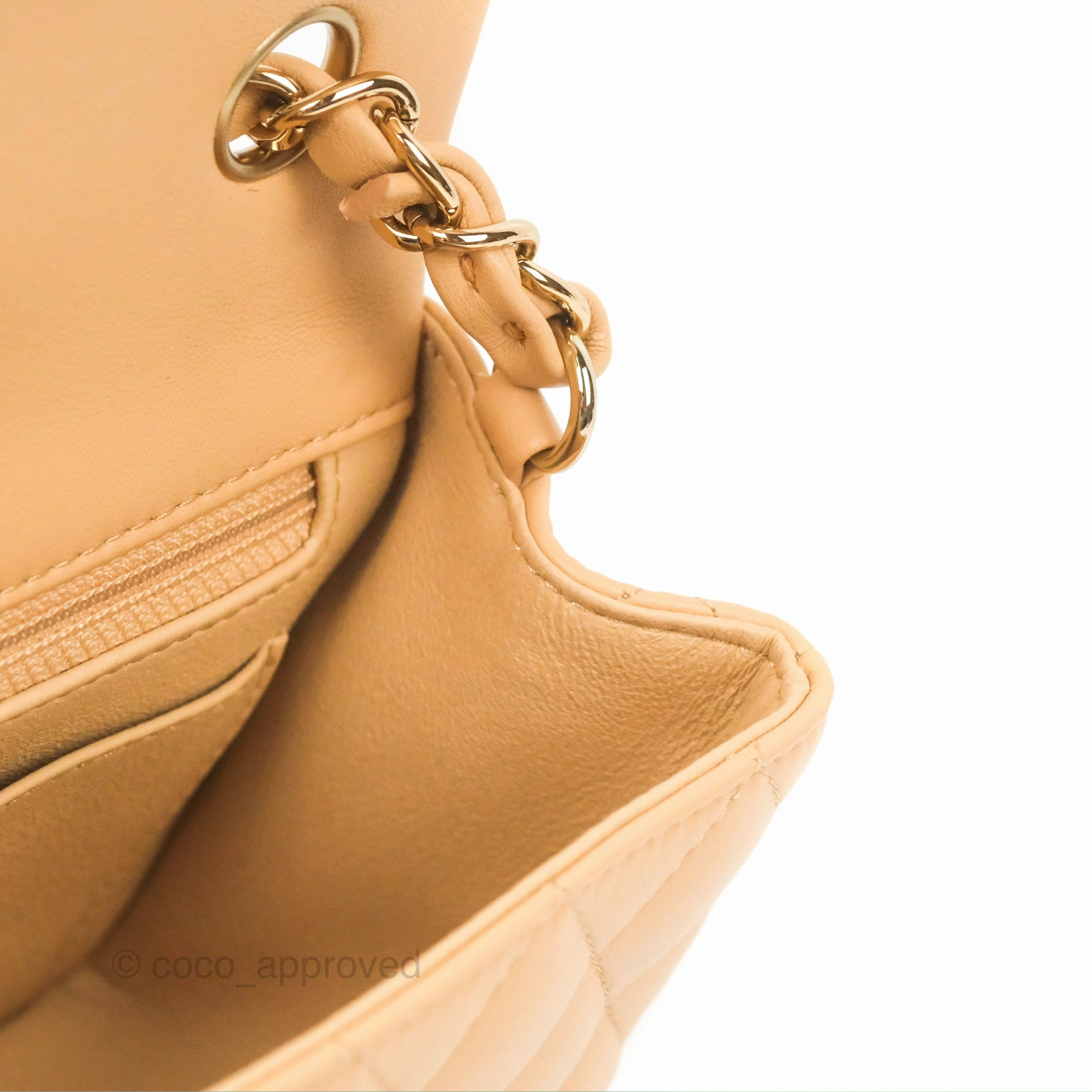 Chanel Quilted Mini Rectangular Beige Lambskin Gold Hardware