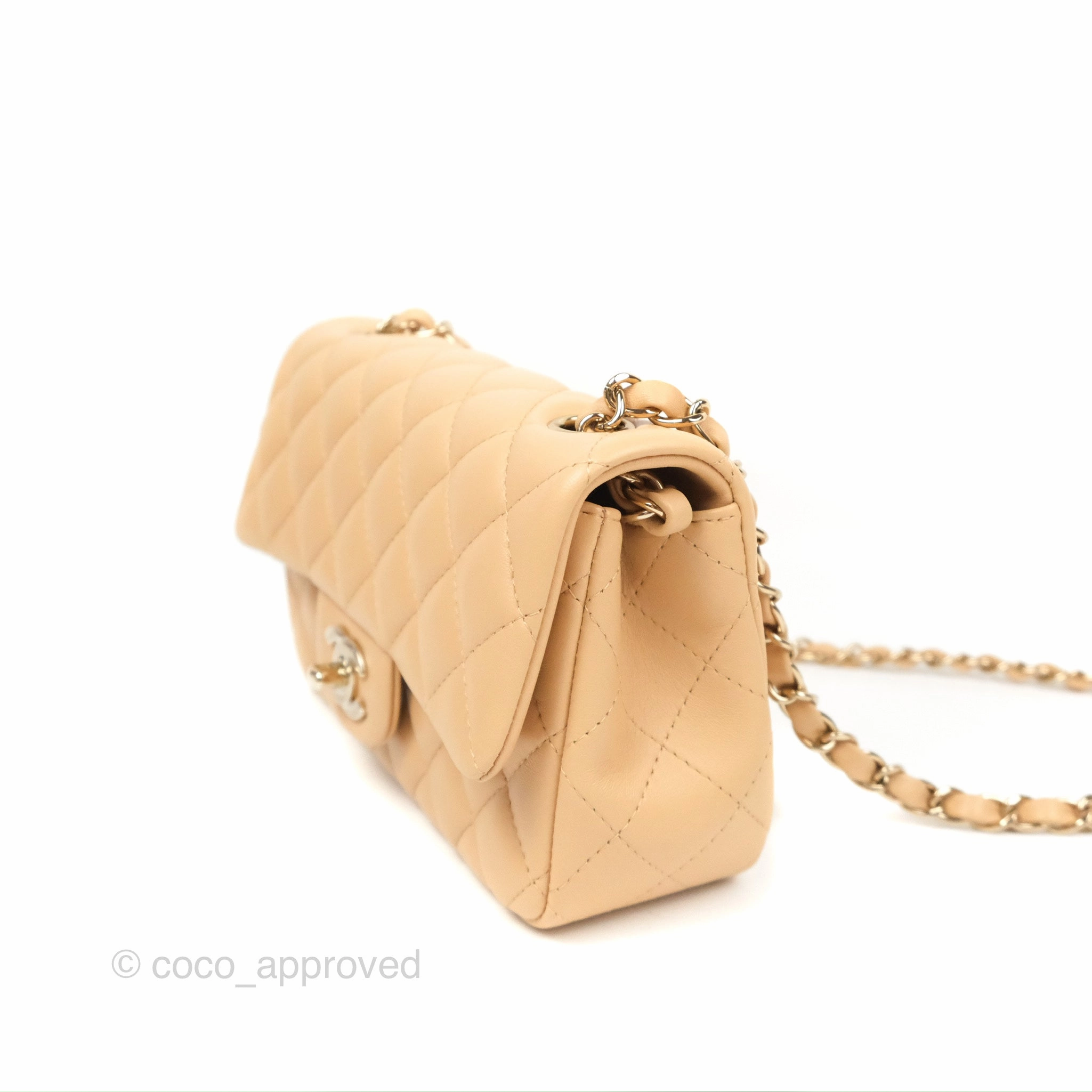 Chanel Quilted Mini Rectangular Beige Lambskin Gold Hardware
