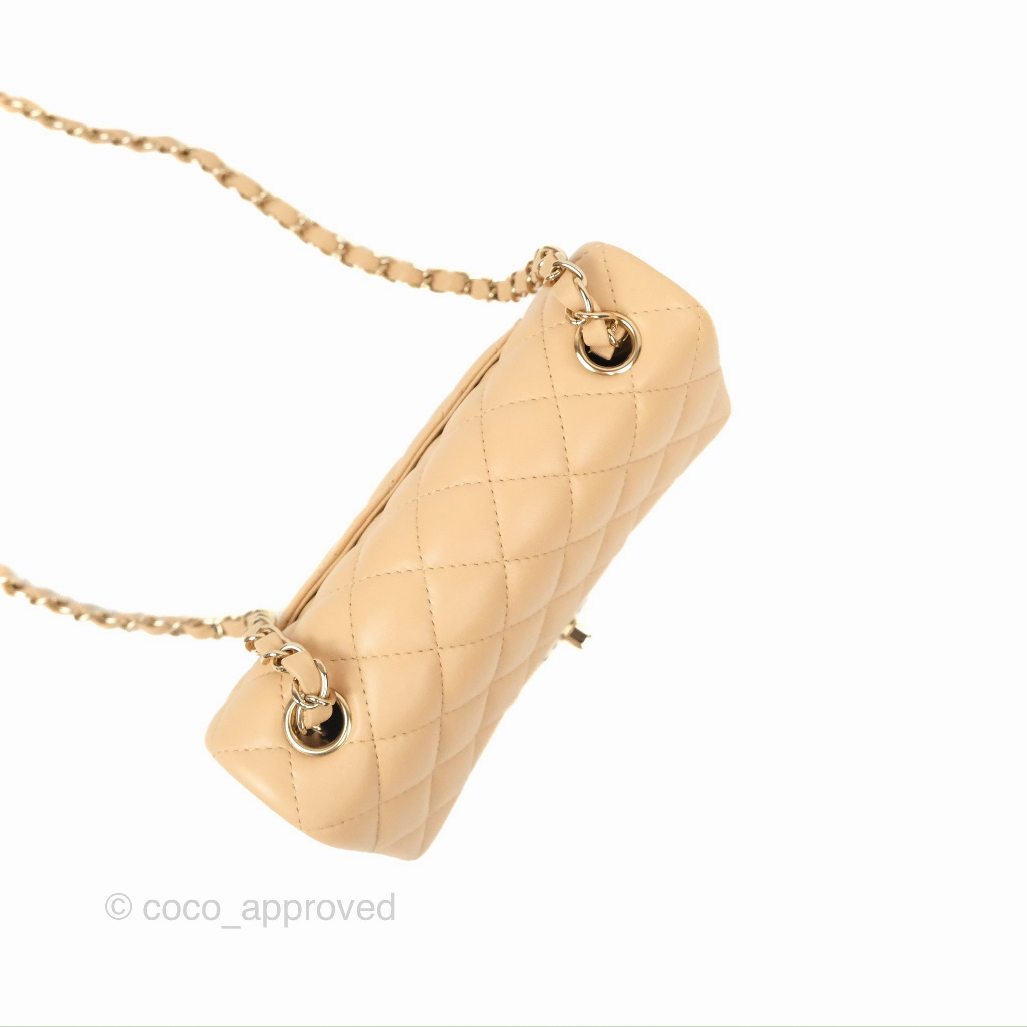 Chanel Quilted Mini Rectangular Beige Lambskin Gold Hardware