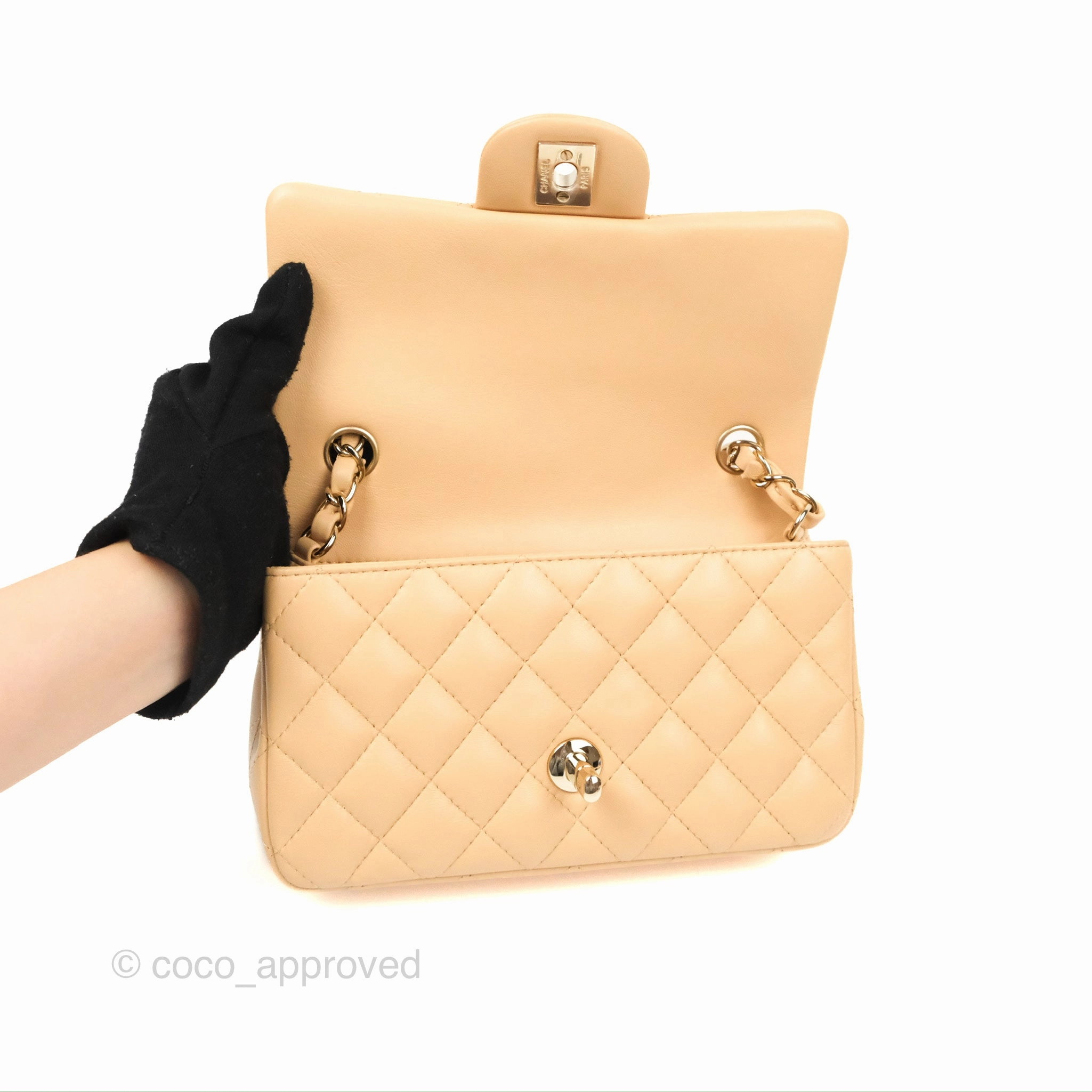 Chanel Quilted Mini Rectangular Beige Lambskin Gold Hardware