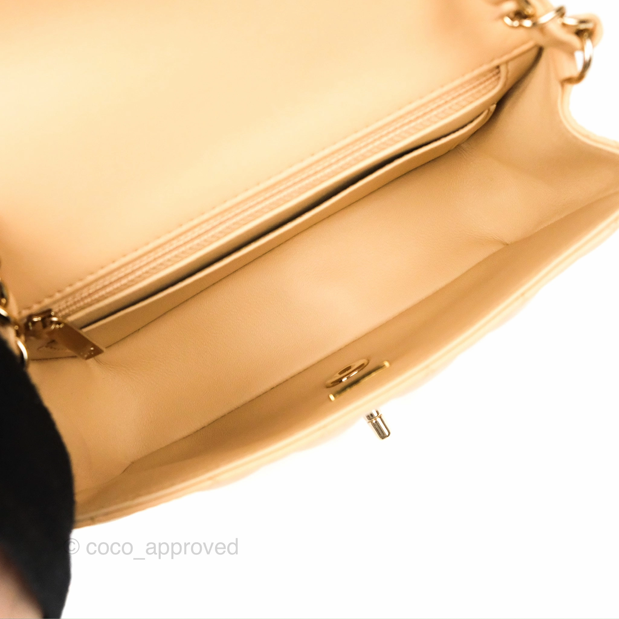 Chanel Quilted Mini Rectangular Beige Lambskin Gold Hardware