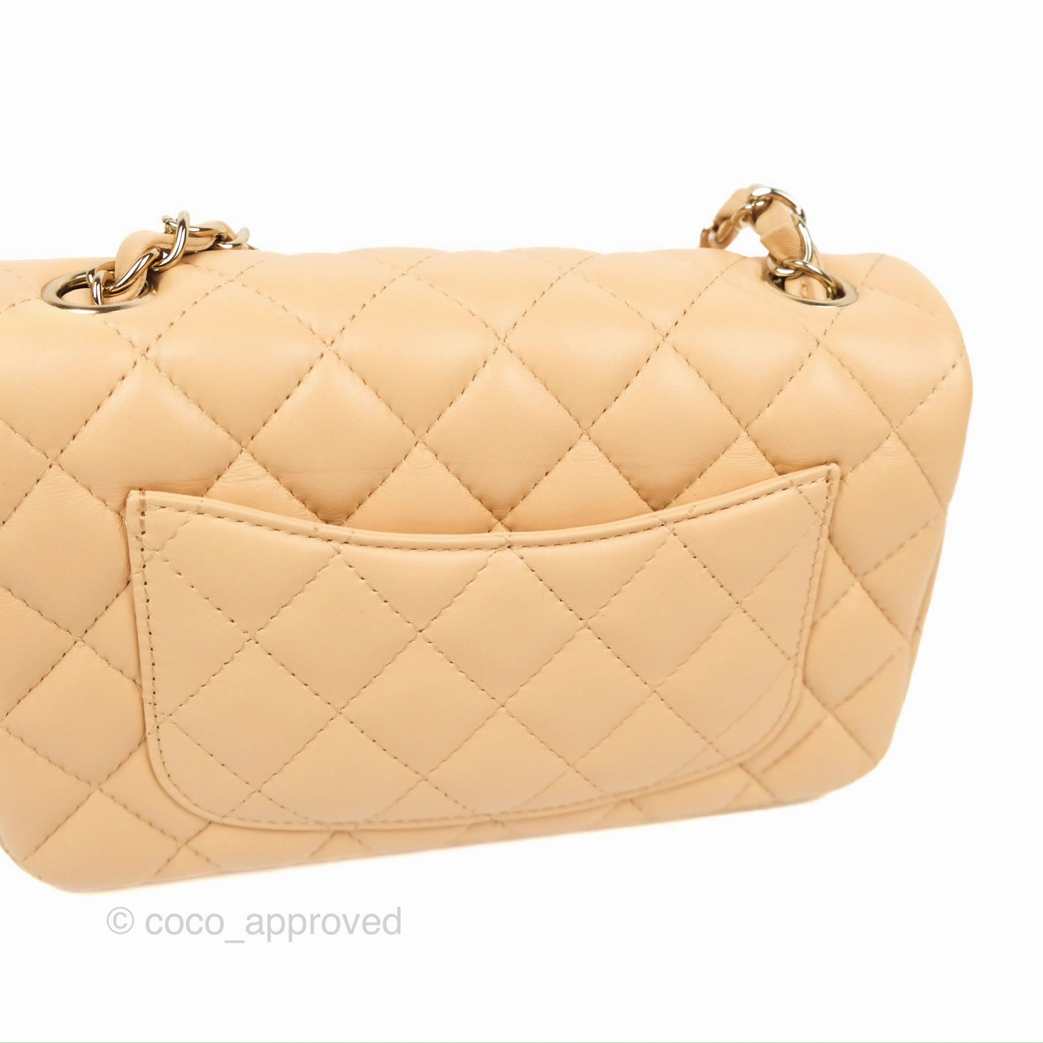Chanel Quilted Mini Rectangular Beige Lambskin Gold Hardware