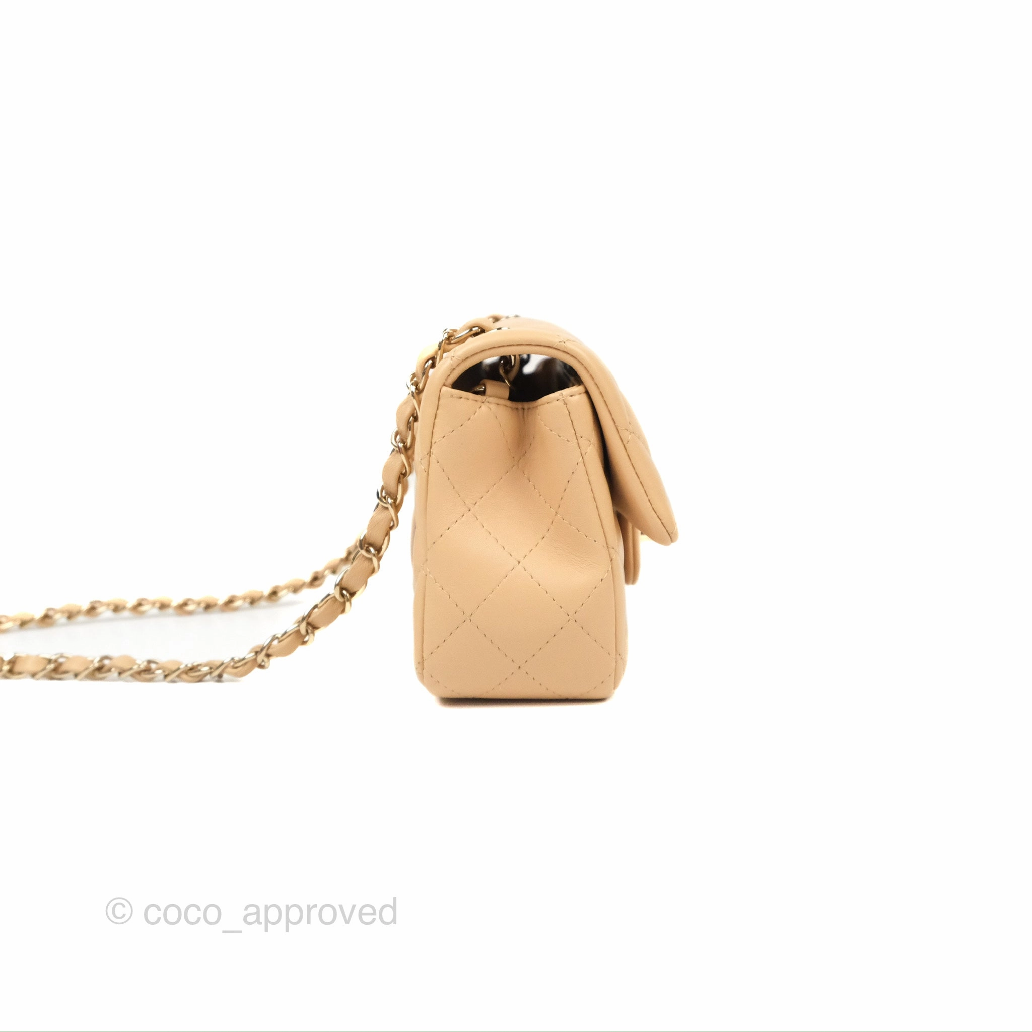 Chanel Quilted Mini Rectangular Beige Lambskin Gold Hardware
