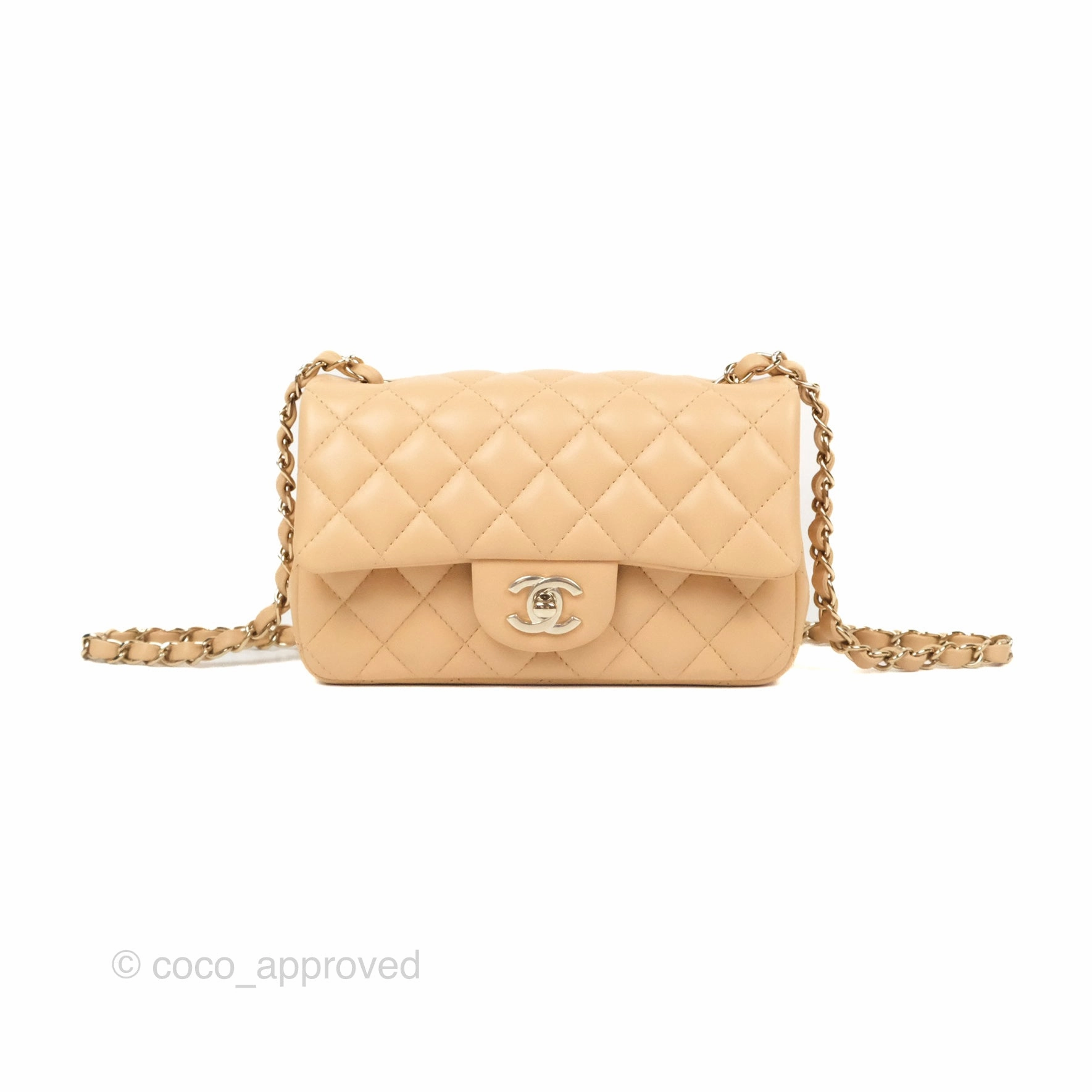 Chanel Quilted Mini Rectangular Beige Lambskin Gold Hardware