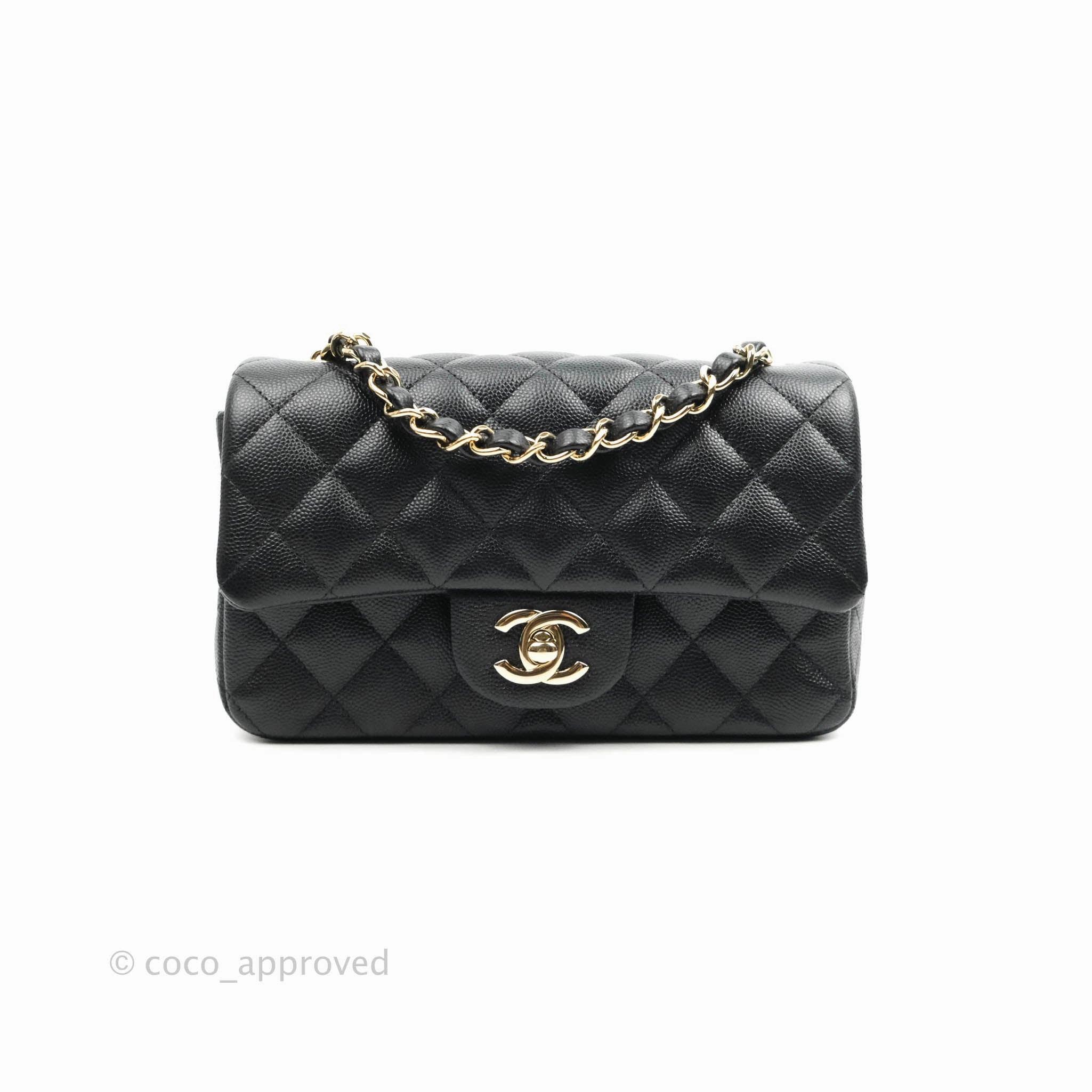 Chanel Quilted Mini Rectangular Black Caviar Gold Hardware 18B