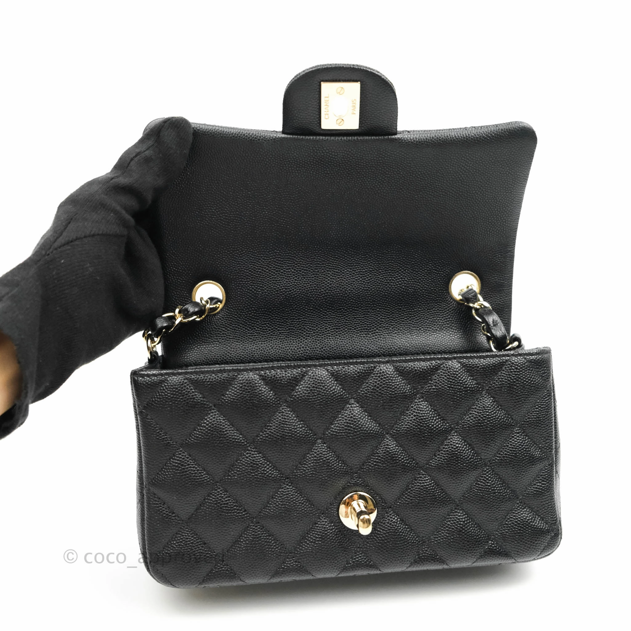 Chanel Quilted Mini Rectangular Black Caviar Gold Hardware 18B