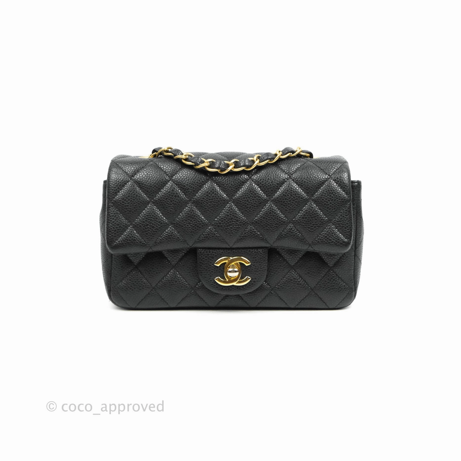 Chanel Quilted Mini Rectangular Black Caviar Gold Hardware