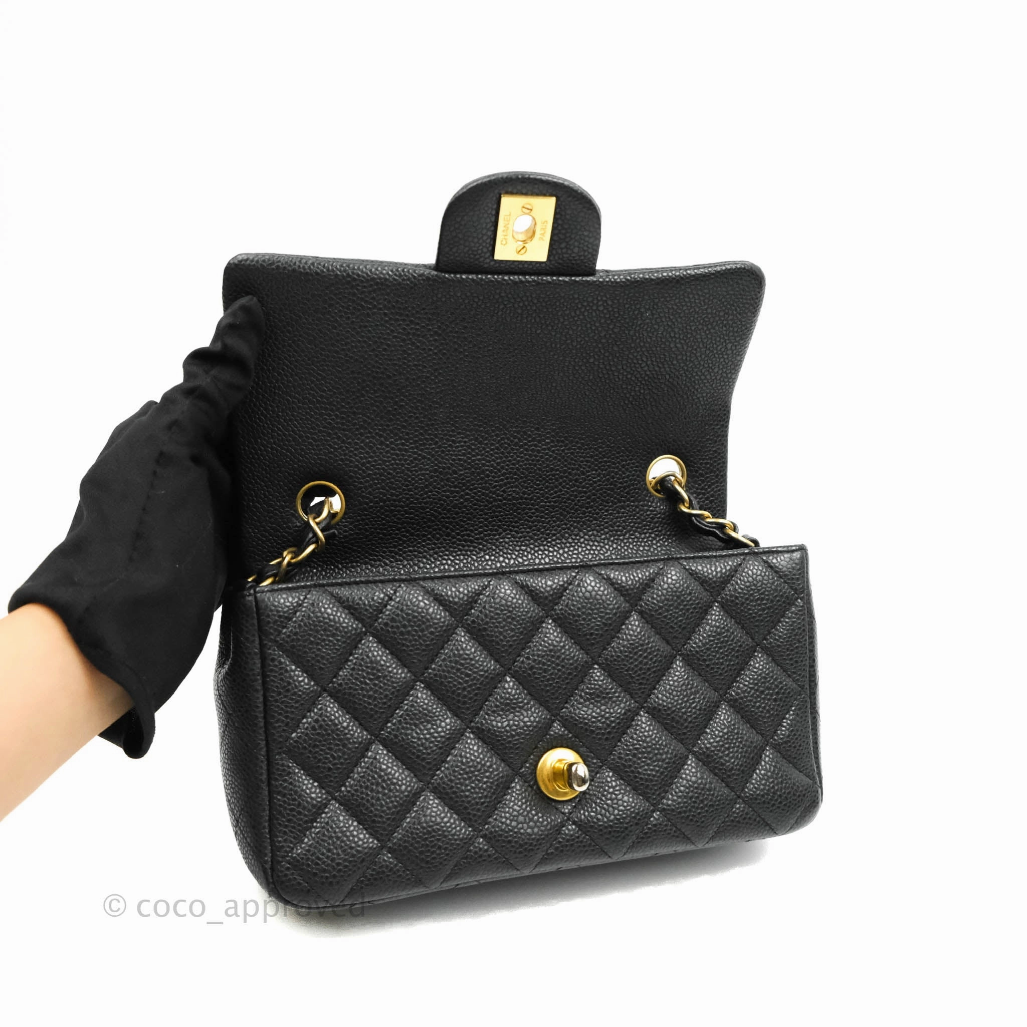 Chanel Quilted Mini Rectangular Black Caviar Gold Hardware