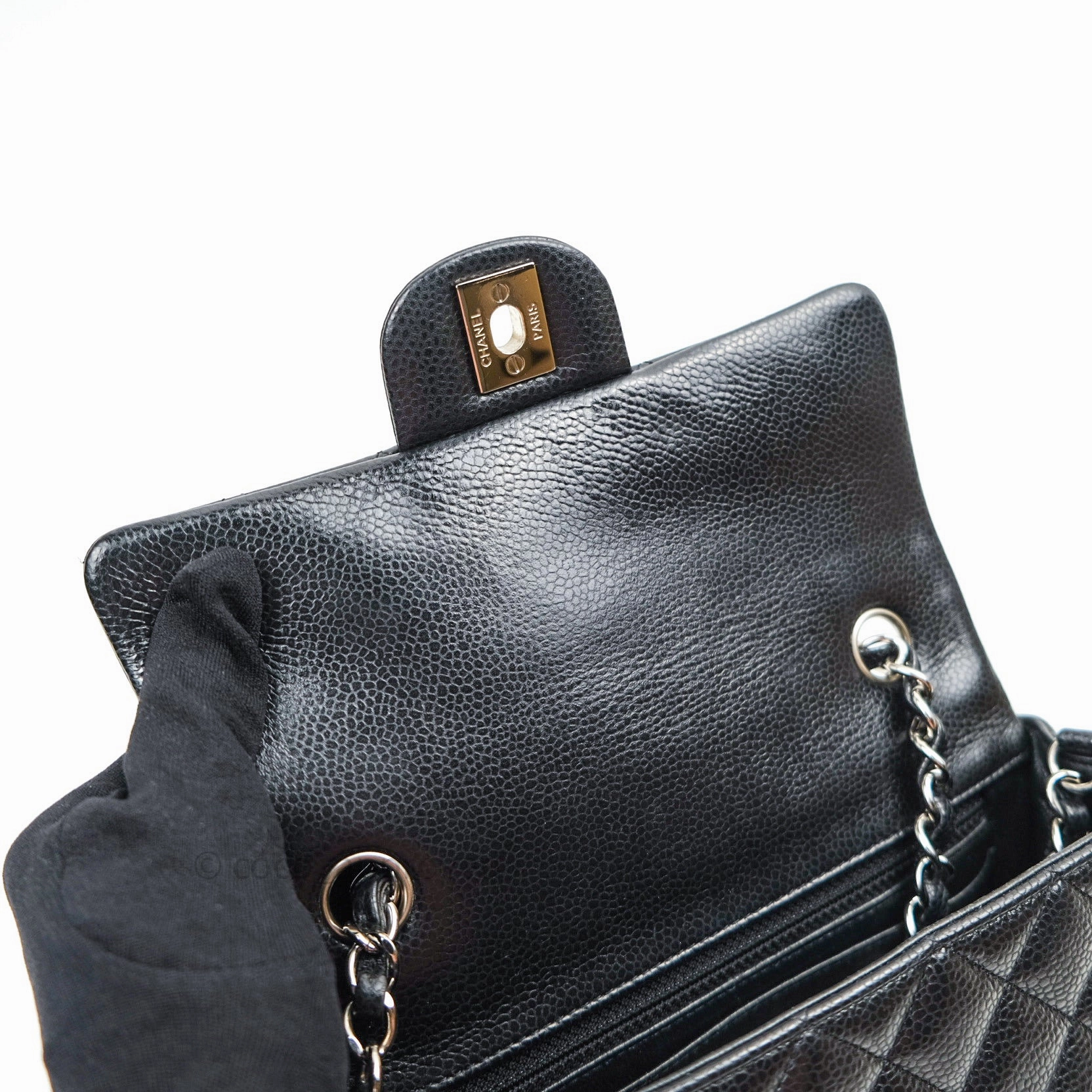 Chanel Quilted Mini Rectangular Black Caviar Silver Hardware 14B