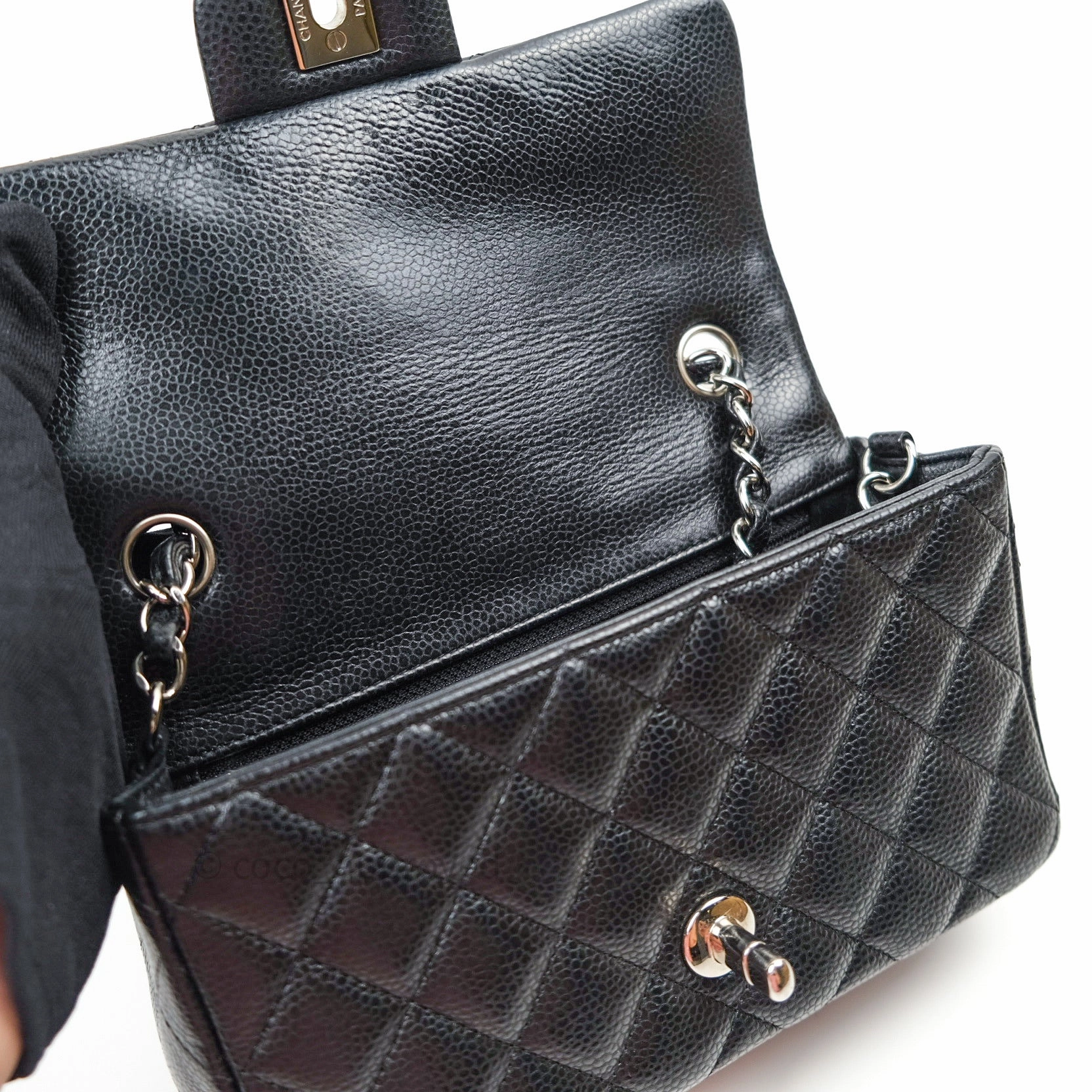 Chanel Quilted Mini Rectangular Black Caviar Silver Hardware 14B