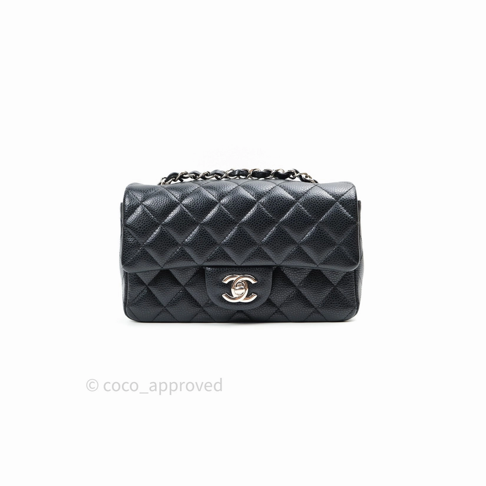 Chanel Quilted Mini Rectangular Black Caviar Silver Hardware 14B