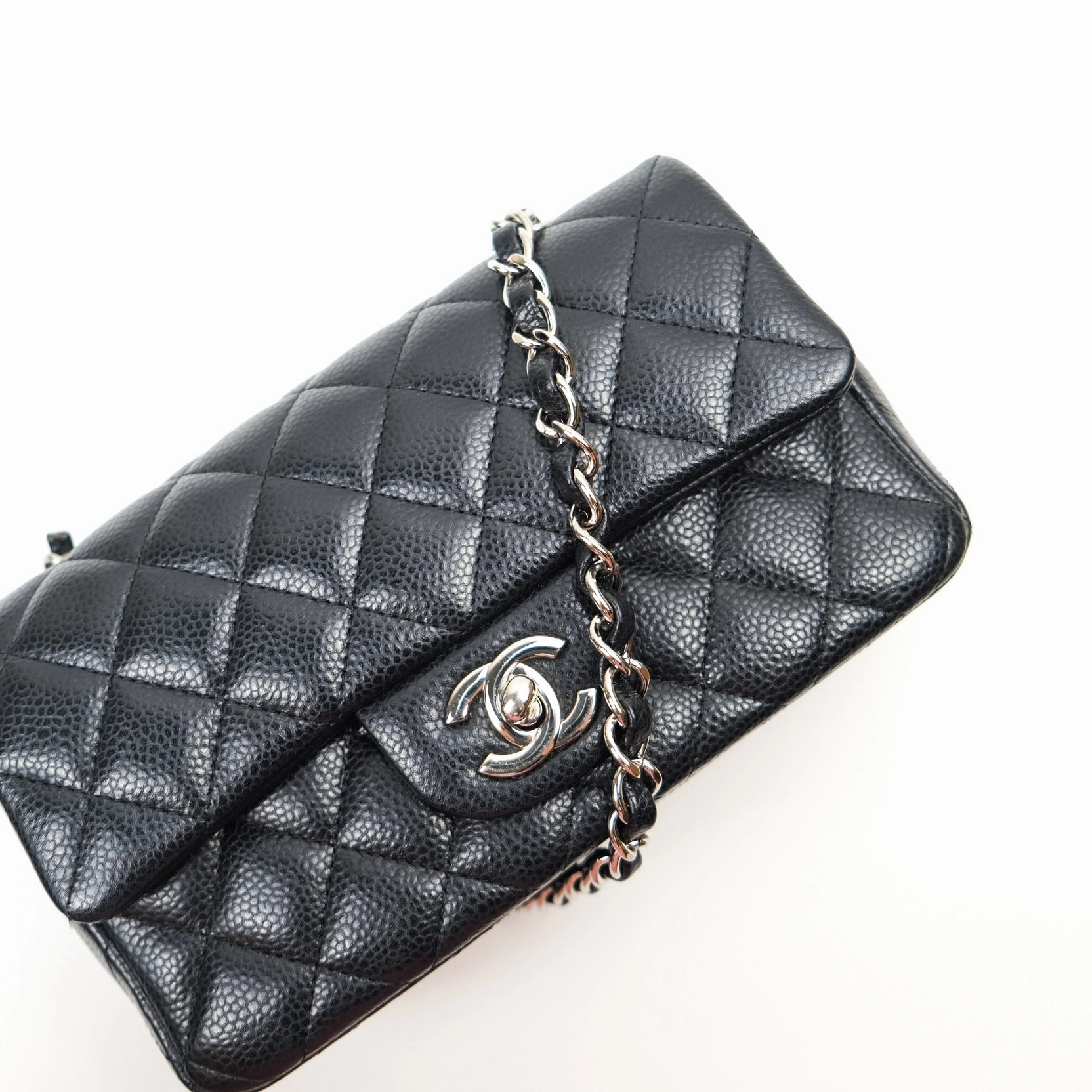 Chanel Quilted Mini Rectangular Black Caviar Silver Hardware 14B