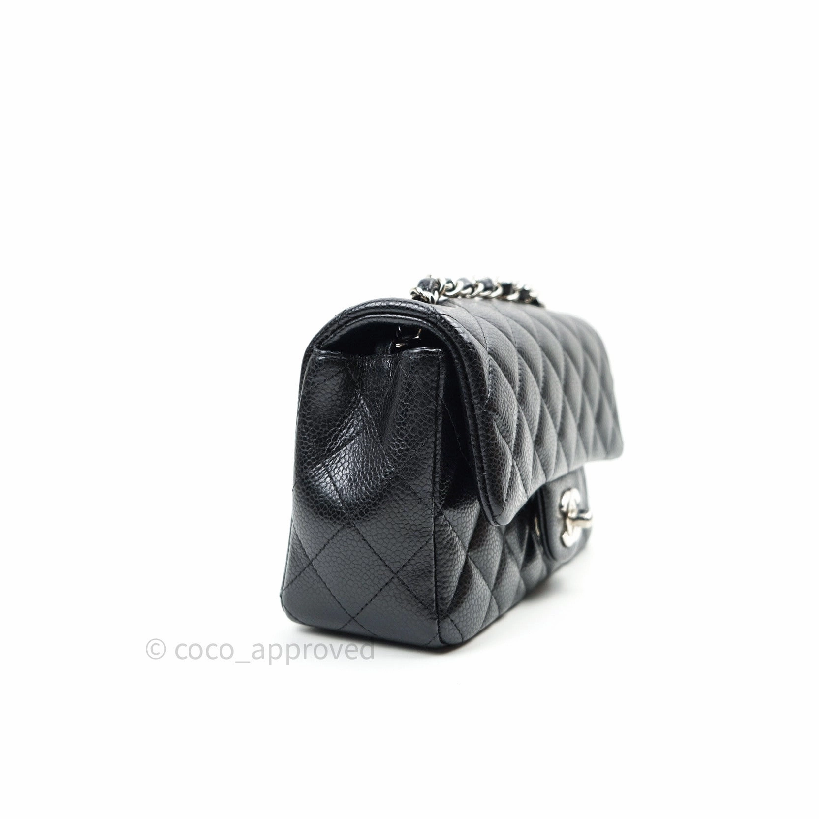 Chanel Quilted Mini Rectangular Black Caviar Silver Hardware 14B