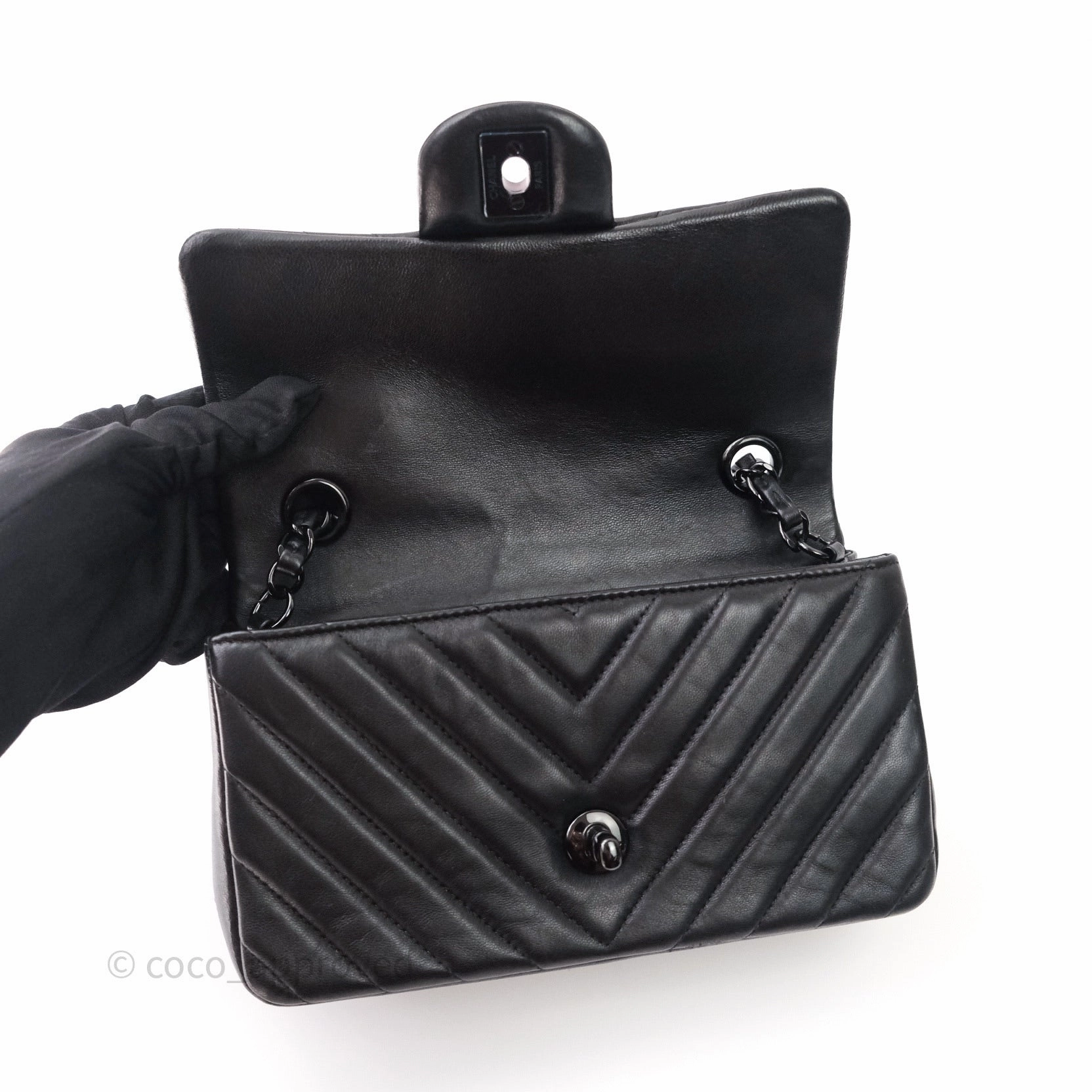 Chanel Quilted Mini Rectangular Black Chevron Lambskin So Black Hardware