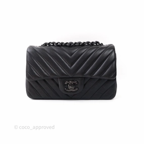 Chanel Quilted Mini Rectangular Black Chevron Lambskin So Black Hardware