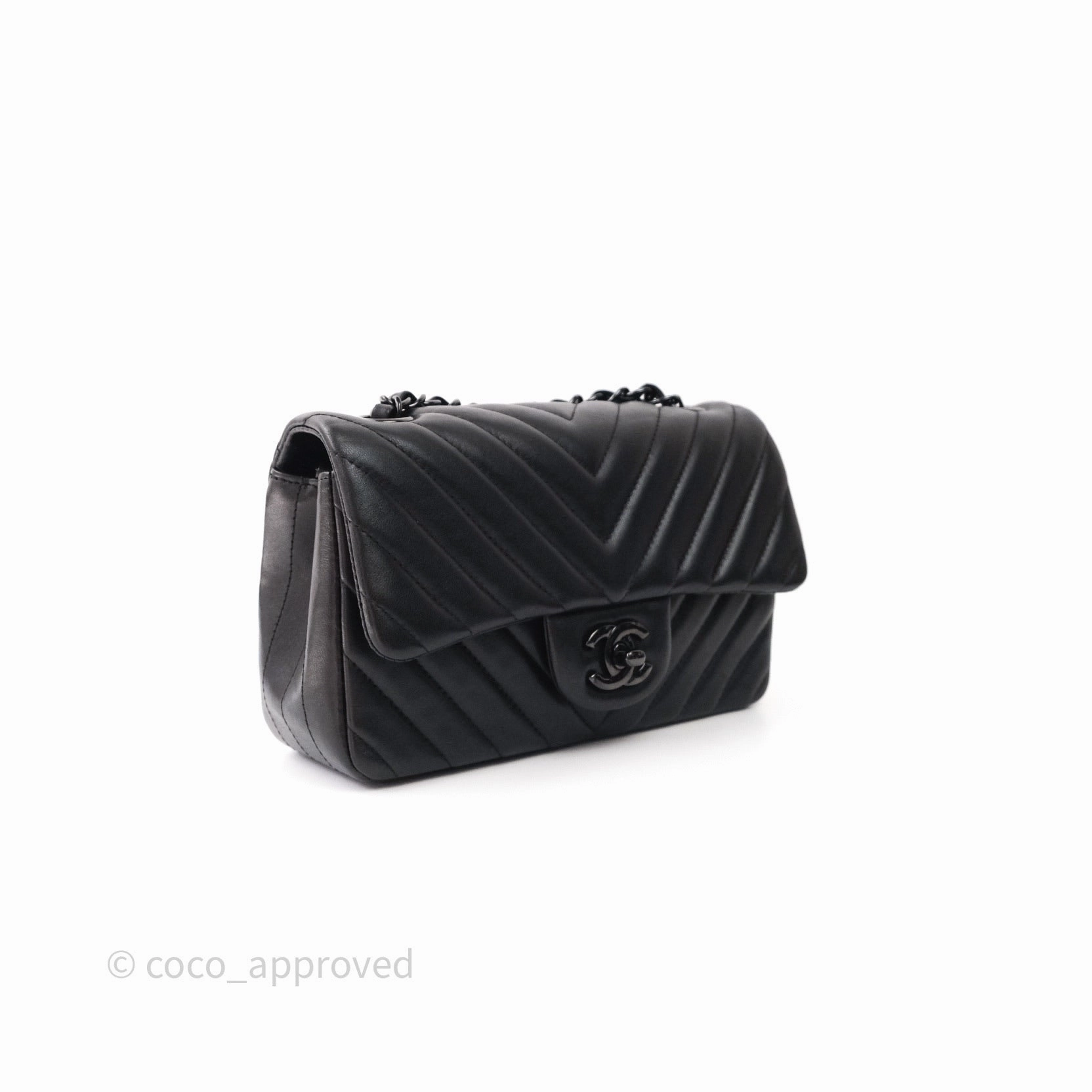 Chanel Quilted Mini Rectangular Black Chevron Lambskin So Black Hardware