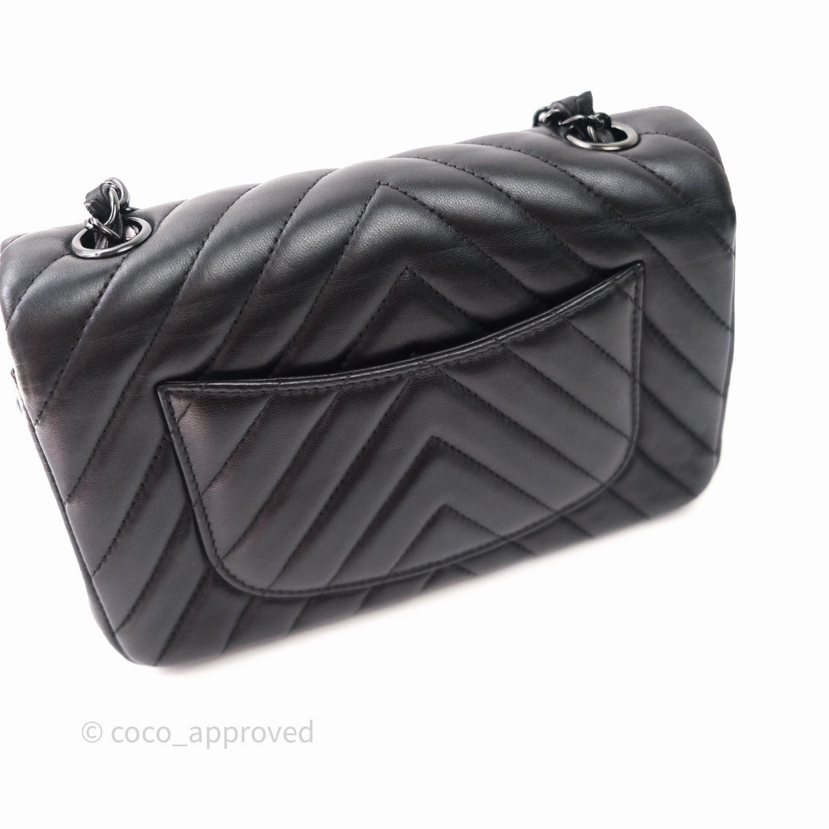 Chanel Quilted Mini Rectangular Black Chevron Lambskin So Black Hardware