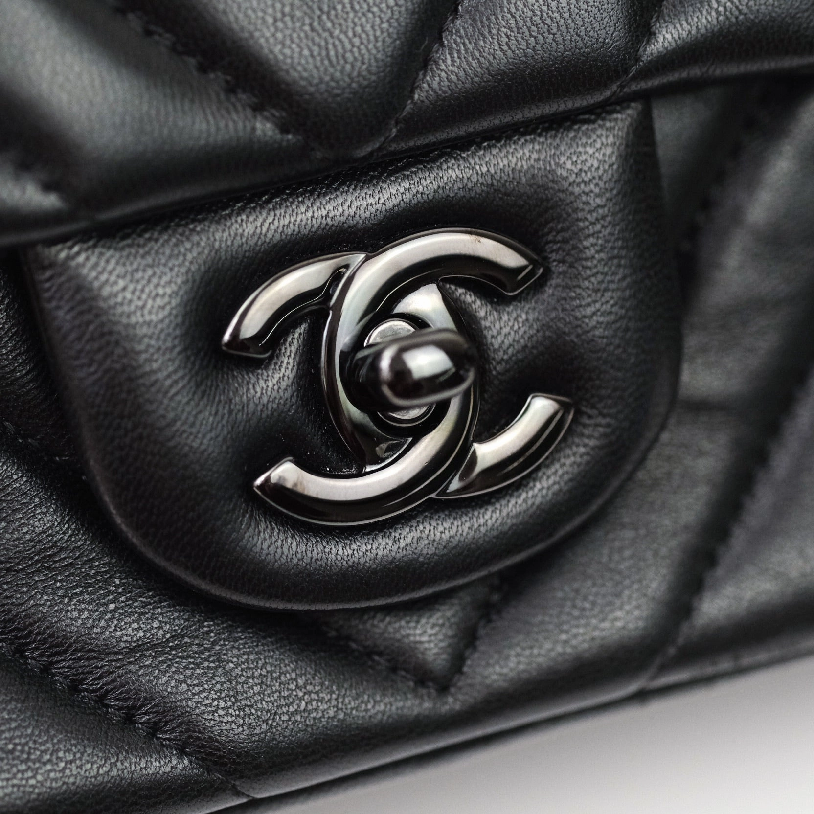 Chanel Quilted Mini Rectangular Black Chevron Lambskin So Black Hardware
