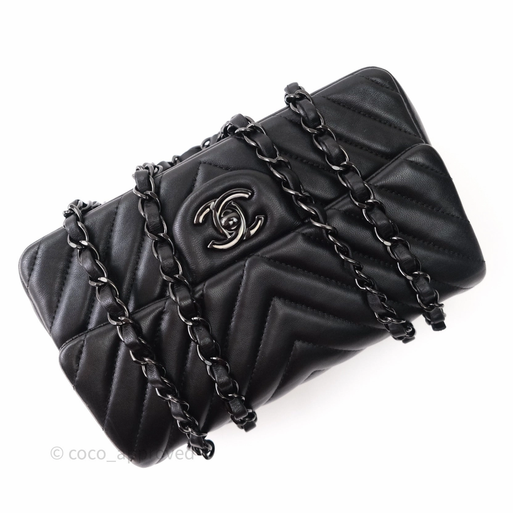 Chanel Quilted Mini Rectangular Black Chevron Lambskin So Black Hardware