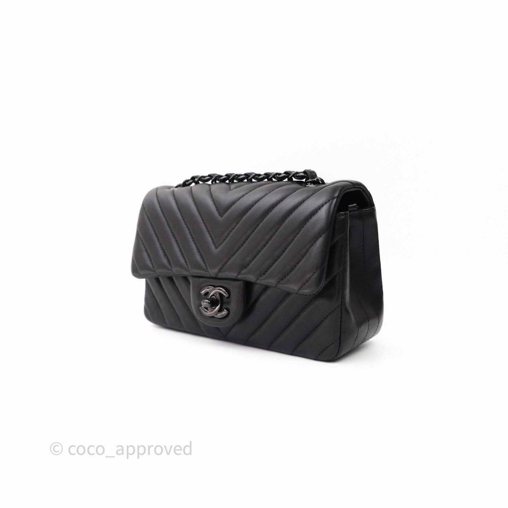 Chanel Quilted Mini Rectangular Black Chevron Lambskin So Black Hardware
