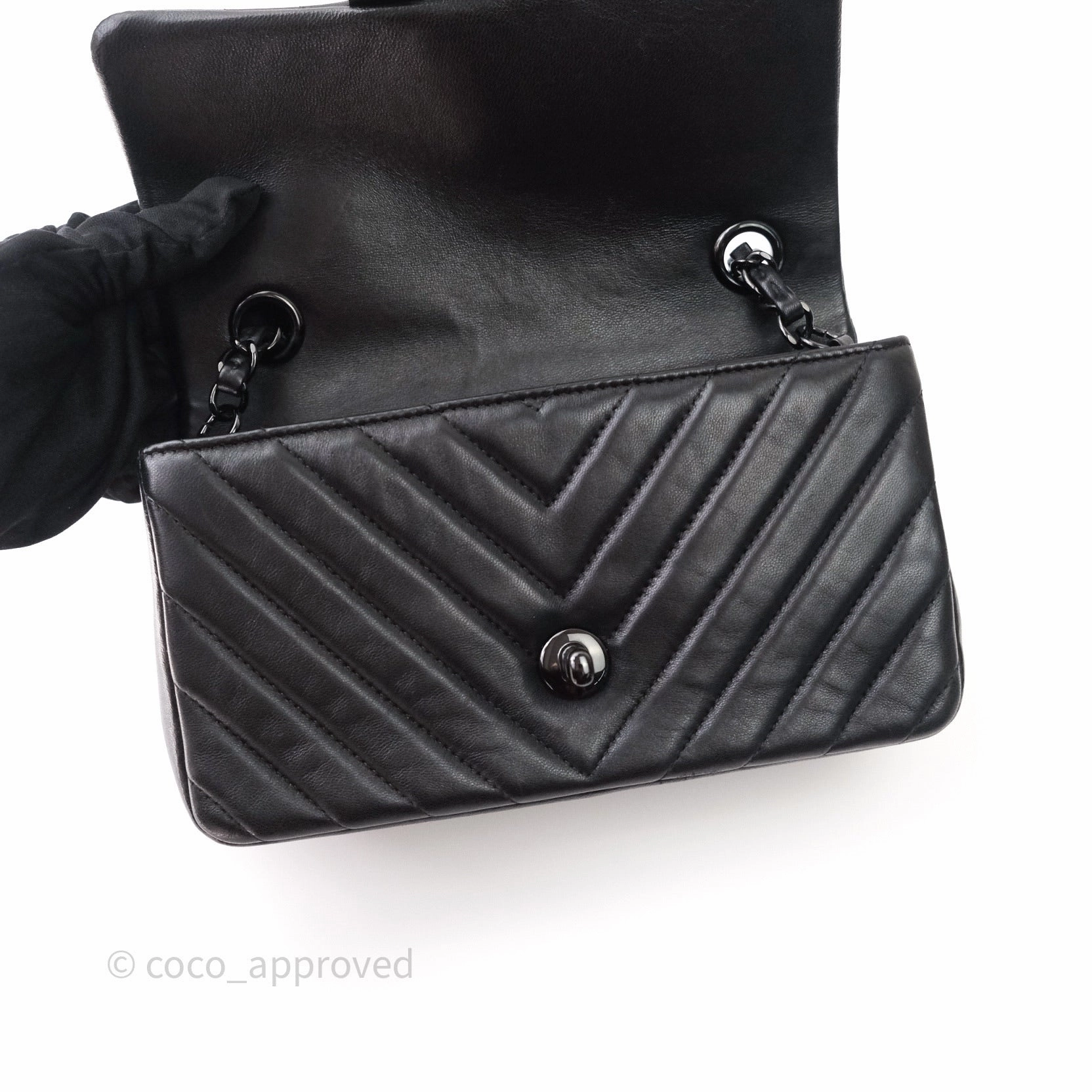 Chanel Quilted Mini Rectangular Black Chevron Lambskin So Black Hardware