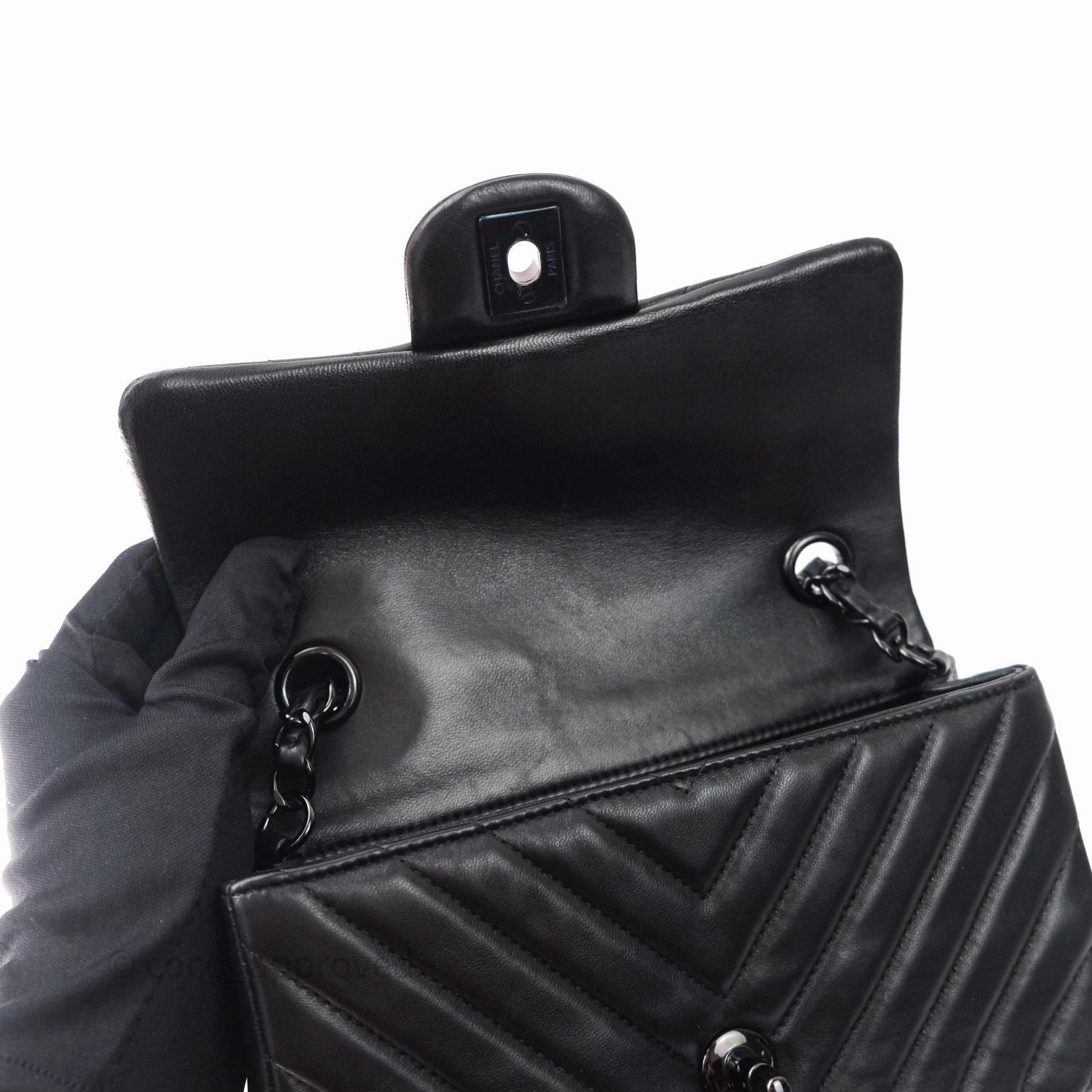 Chanel Quilted Mini Rectangular Black Chevron Lambskin So Black Hardware
